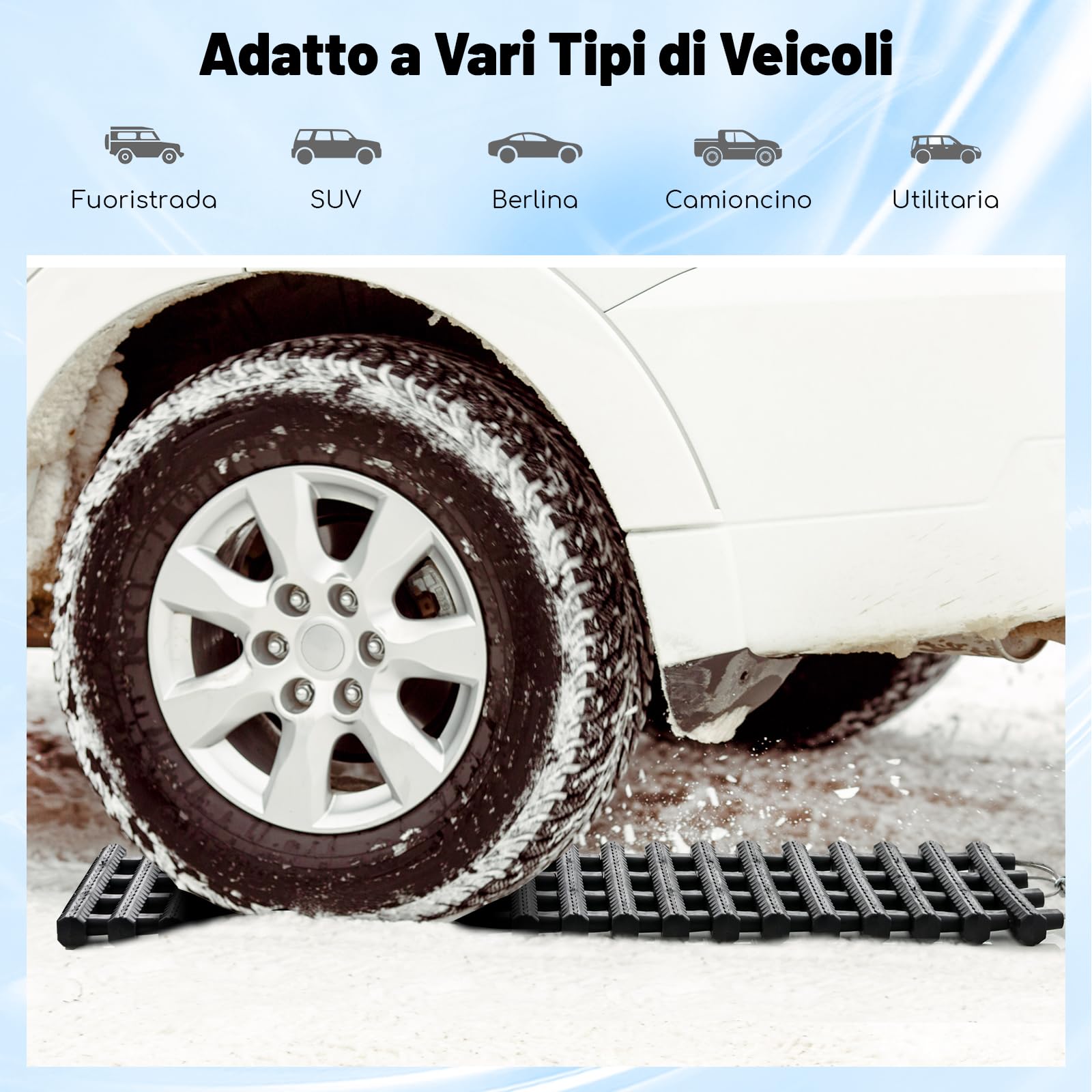 GYMAX 2 Pezzi Trazione di Trazione, Piastra di Recupero Emergenza Portatile in TPR, per Pneumatico Bloccato in Neve Sabbia Ghiaccio e Fango, Cingoli Arrotolabili per Auto, Camion, SUV, Fuoristrada (M)