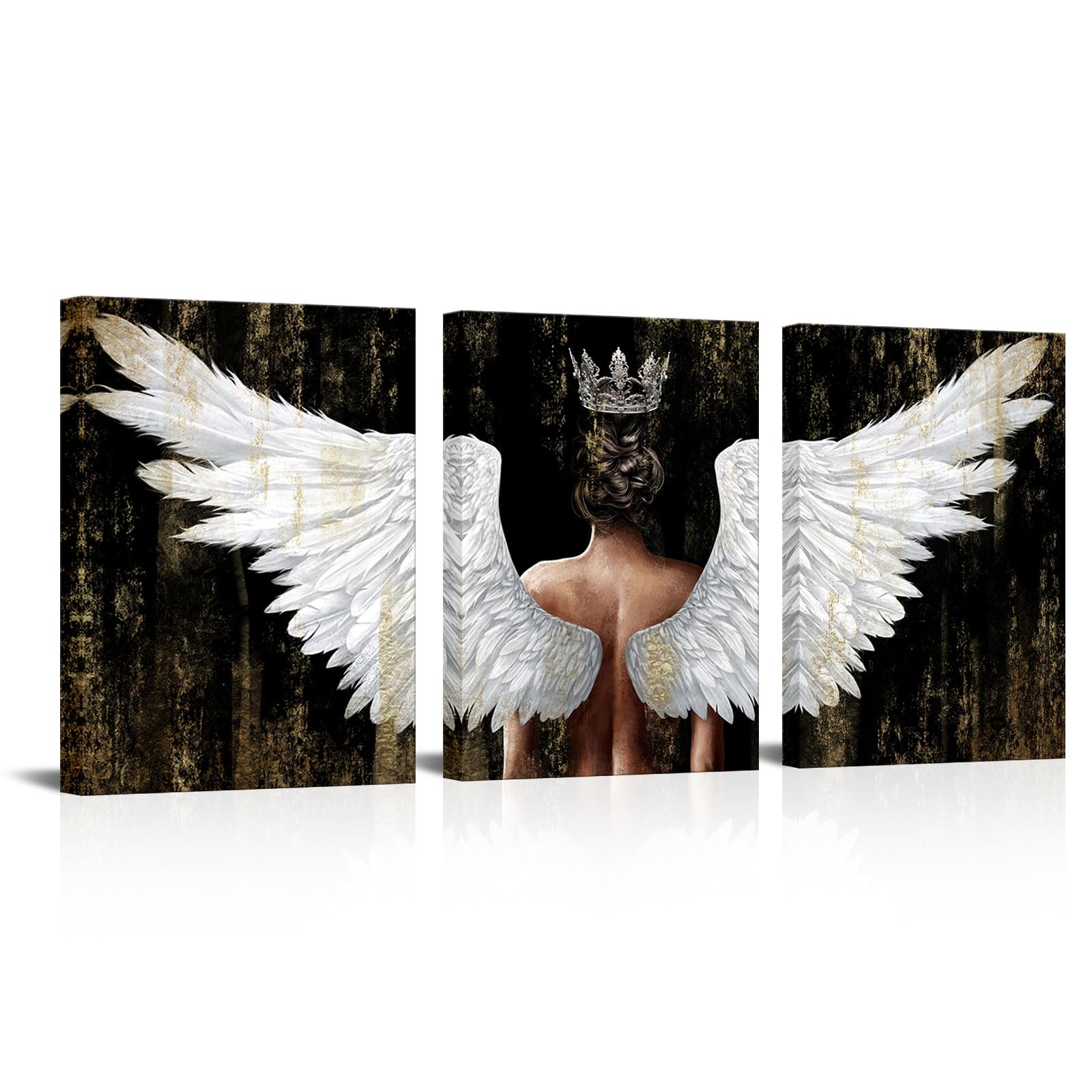 OuElegant Gold And Black Angel Wings Triptych