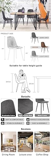 Miniatura 7 de Juego de sillas de comedor de 6 piezas con juegos de mesa y sillas, asientos tapizados de lino y algodón con diseño ergonómico para cocina y