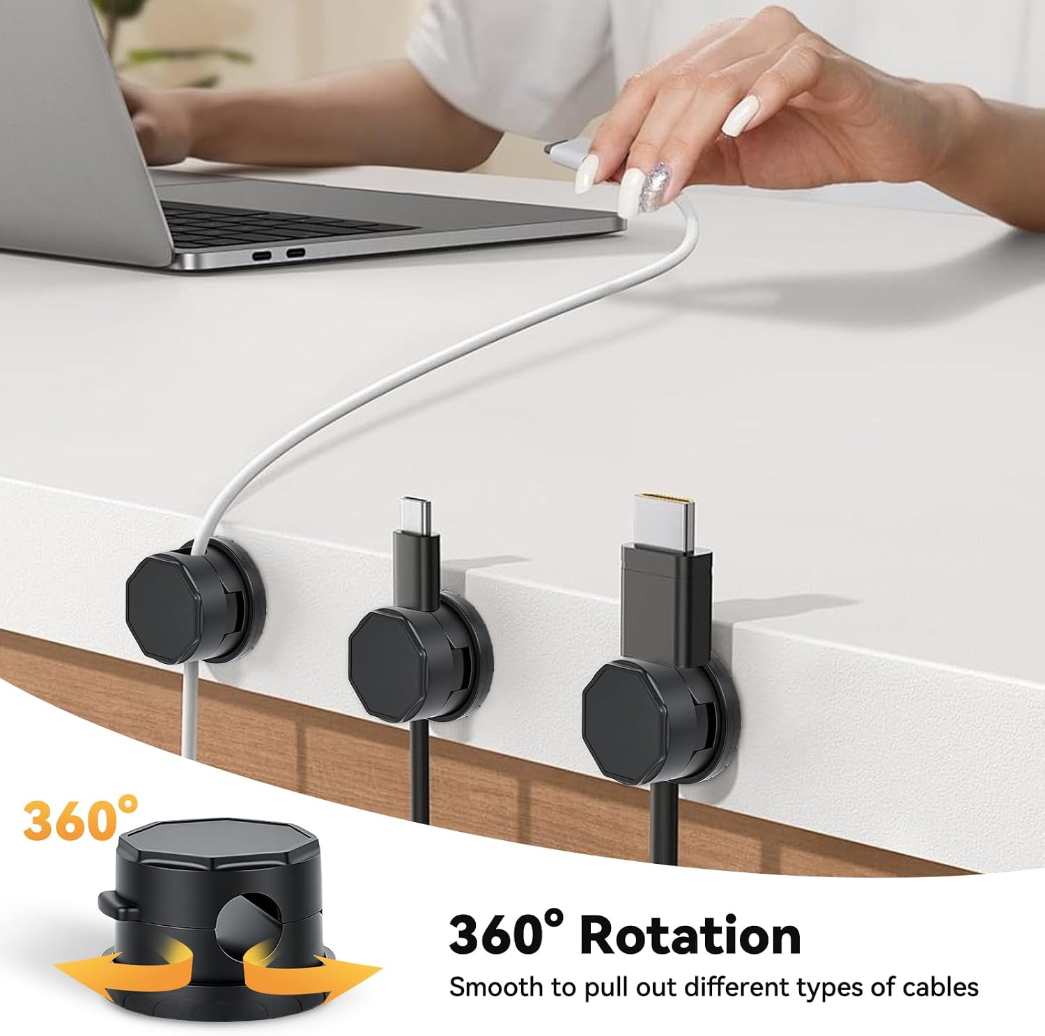 aceyoon 8 Pack Cord Organizer Holders Magnetic Self-Adhesive Cable Management Holders 360° Rotatable Cable Clips for Nightstand, Office, Desk, Desk Organizers and Accessories image 3