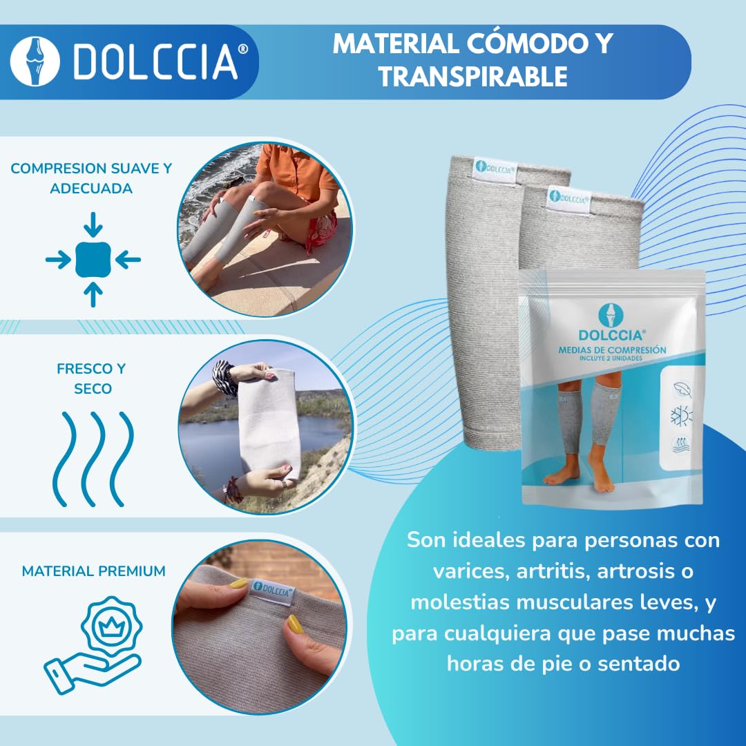 DOLCCIA 1 par Medias de compresión de bambú, Calcetines Compresivos Mujer Hombre, Mangas de Compresión para Deporte, Running, Ciclismo, Trabajo, Senderismo, Vuelo