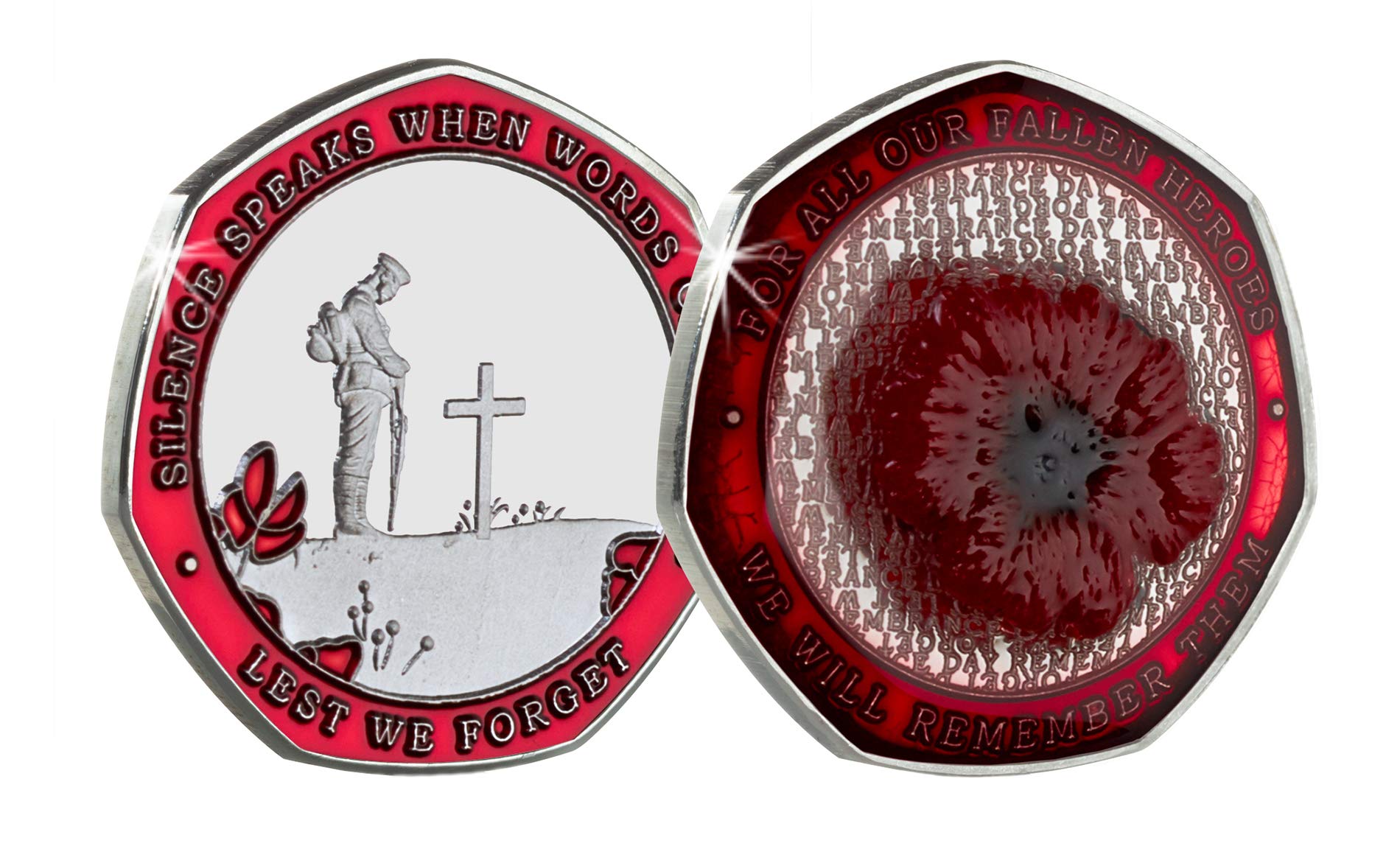The Commemorative Coin Company Red Armistice/Remembrance Commemorative With Embroide Poppy, Enamel And Resin Coating. Ww1 Ww2. Unique Item. Capsule