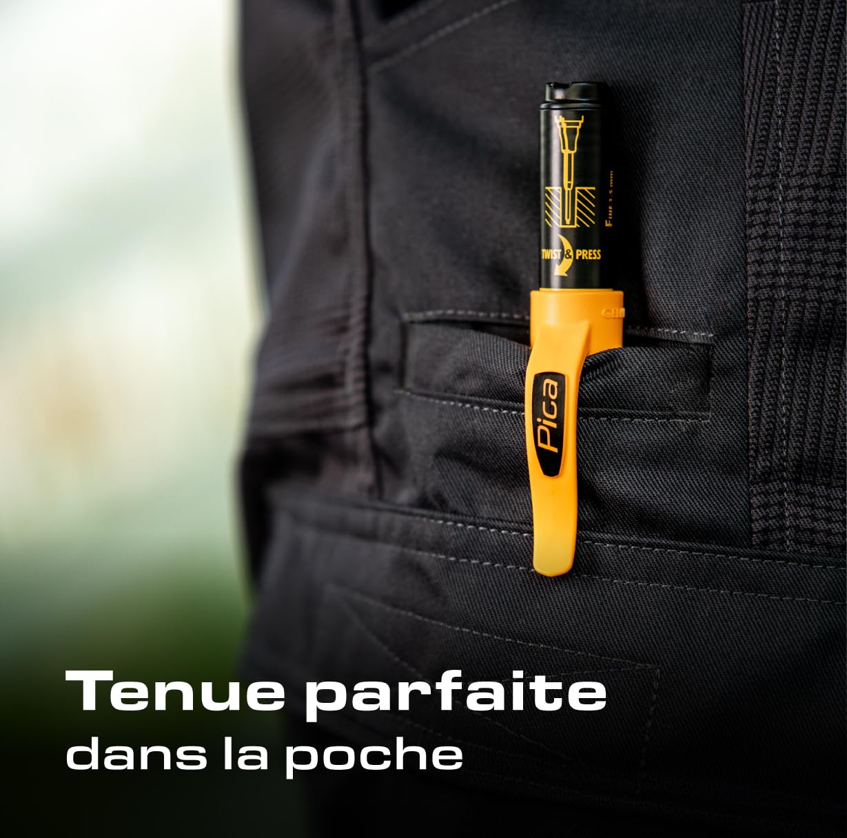 Pica Ink‑Set | 3 marqueurs de trous profonds noir rouge bleu | Pointe 1,5 mm | Marqueur permanent pour zones difficiles | Idéal pour perçages | Résistant à l’eau