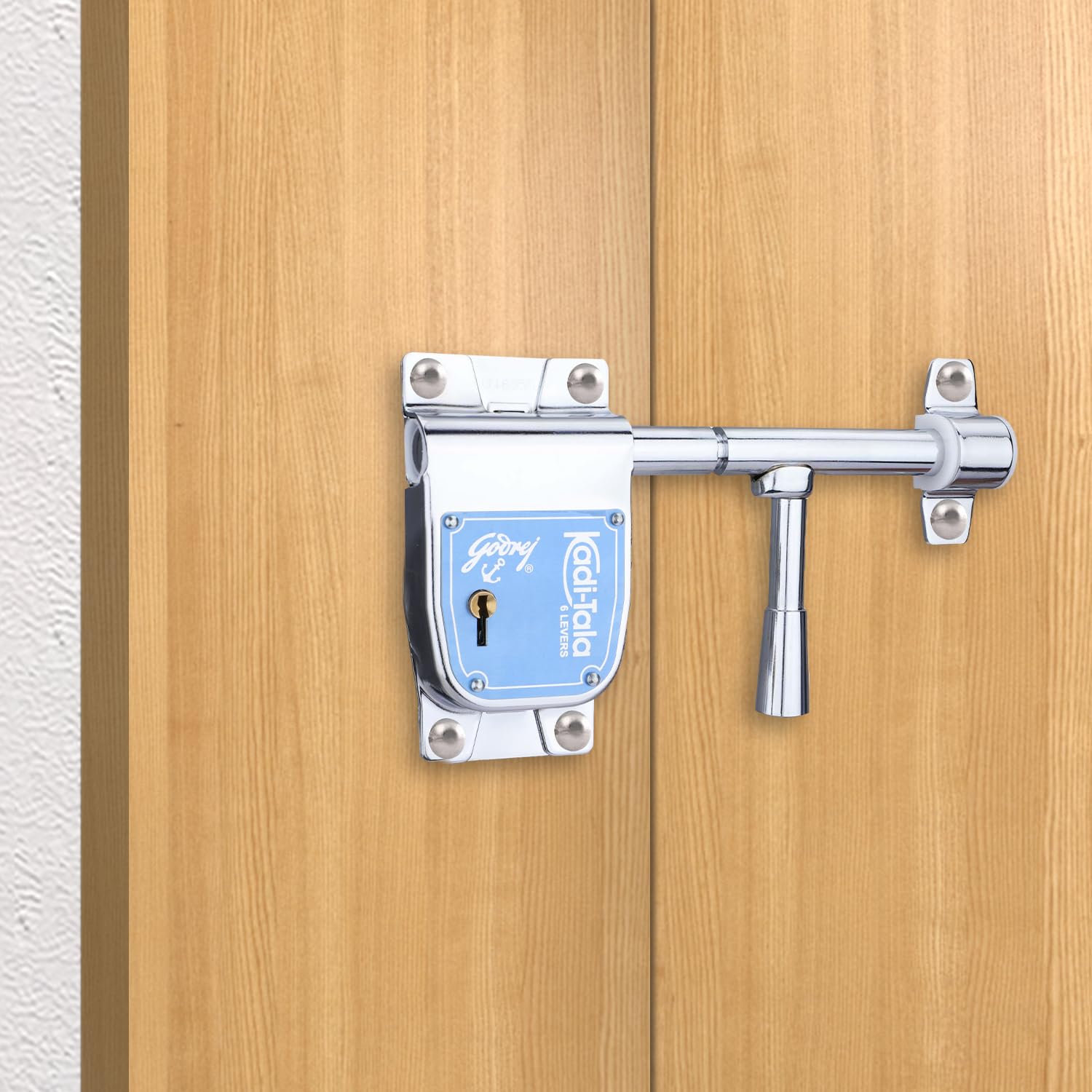 Godrej Locks I Kadi-Tala 6 Lever 200 mm I 2 Keys I for Double Door, Fitting Outside of Door Pannel I Alloy Steel Body Double Locking Mechanism for Main Door I Silver Finish-image-24