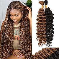 Vista 12 de Mezcla de cabello humano trenzado sintético de onda profunda a granel para trenzar, 16 pulgadas, cabello trenzado húmedo y ondulado, 2 piezas
