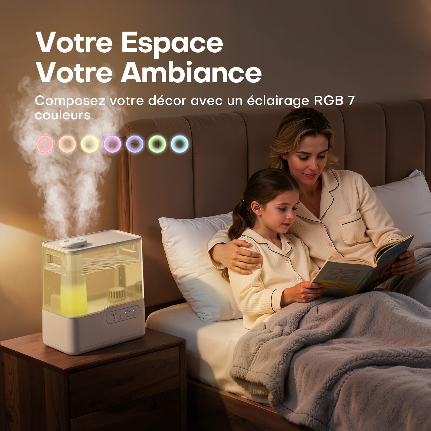 AROEVE Humidificateur d'Air Chambre 5L, Ultrasonique Top-Fill Brume Froide avec Diffuseur Aromes, Lumière d'Ambiance 7 Couleurs, Minuterie, 36H/25dB Silencieux pour Maison, Bureau, Bébé, Plantes