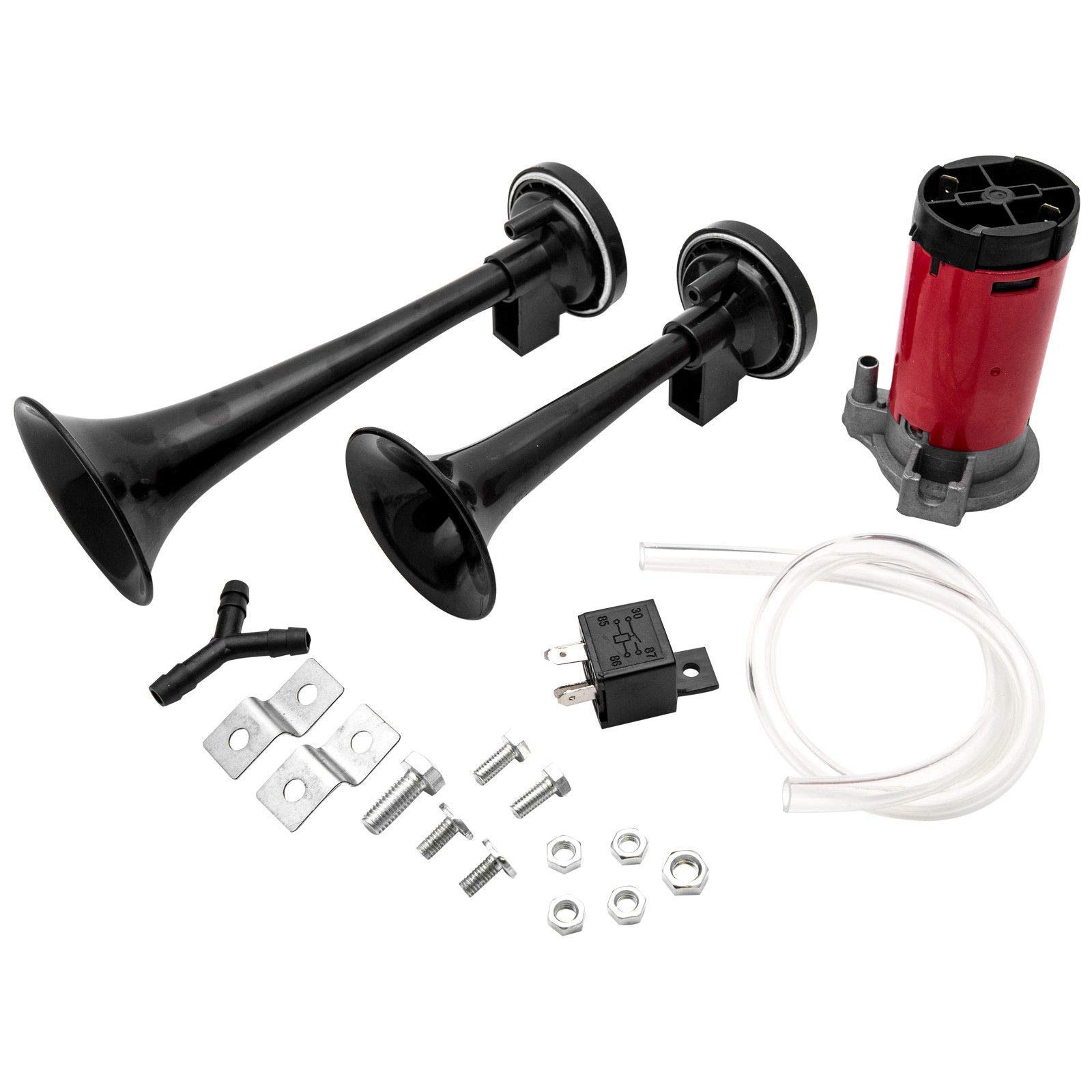 Riloer Dual Trumpet Air Hupe 12 V 178 dB Dual Tone Autohupe Kit Super lauter Zugsound Universelle elektrische Pumpe