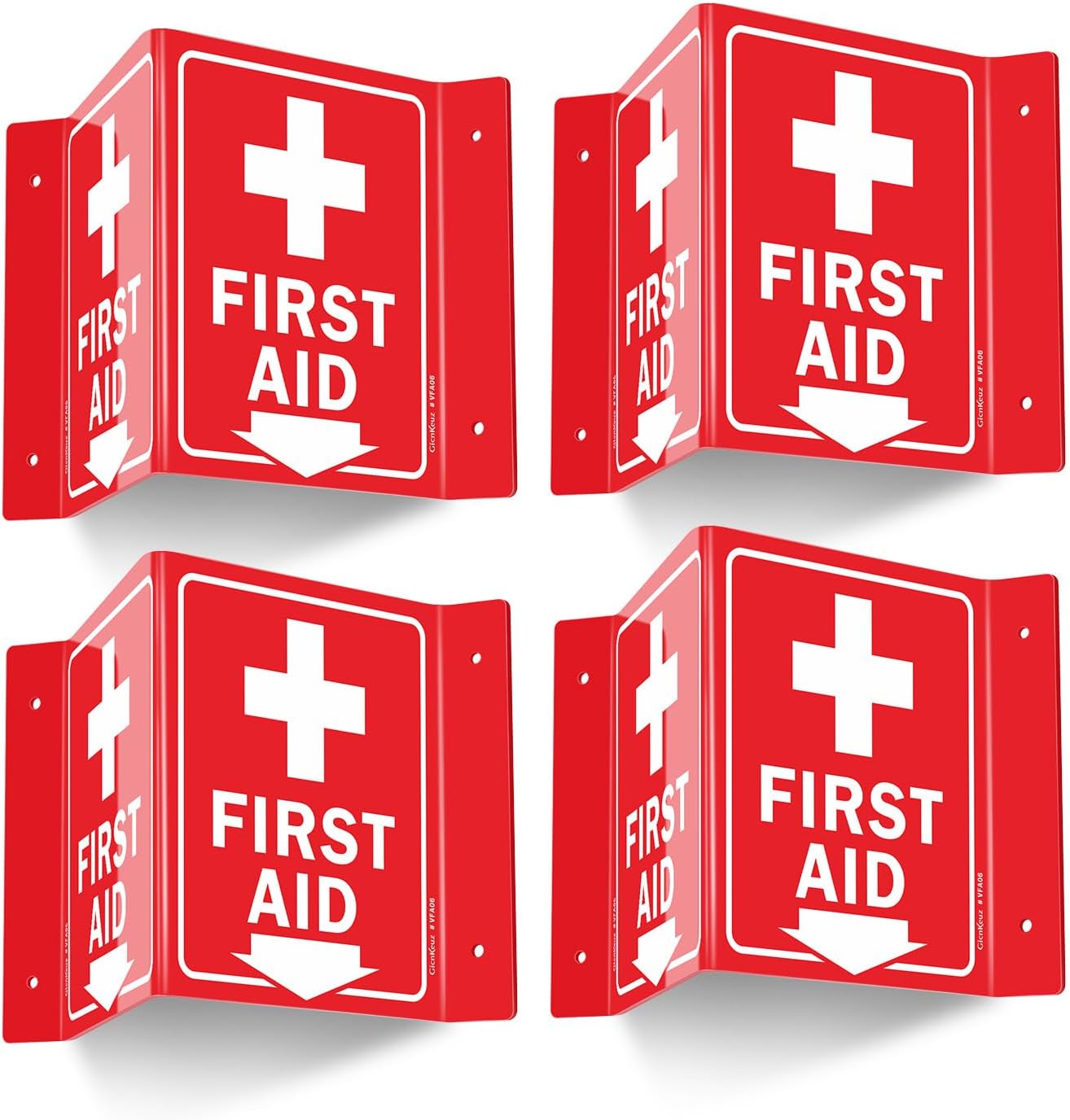 GicnKeuz First Aid Sign, 8" x 6" First Aid with Cross Symbol, Two-Sided Acrylic V-Sign for Business or Office or Wall Décor, Including Screws, Easy to Install (4 Pack)
