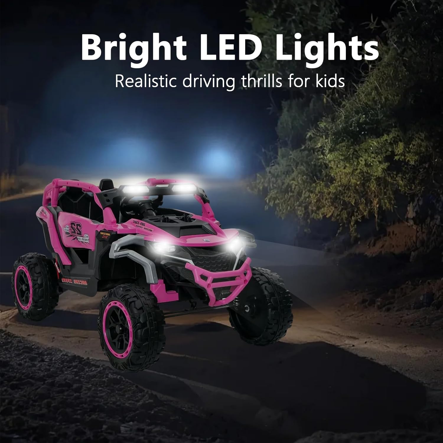 RYH 12V 2-Seater Kids UTV with Remote Control,Electric Ride On Car Truck,Power Wheels with Shock Suspension & LED Lights,Flashlights, Music Player，Outdoor Toys for Boys Girls Ages 3-6 (Magenta)