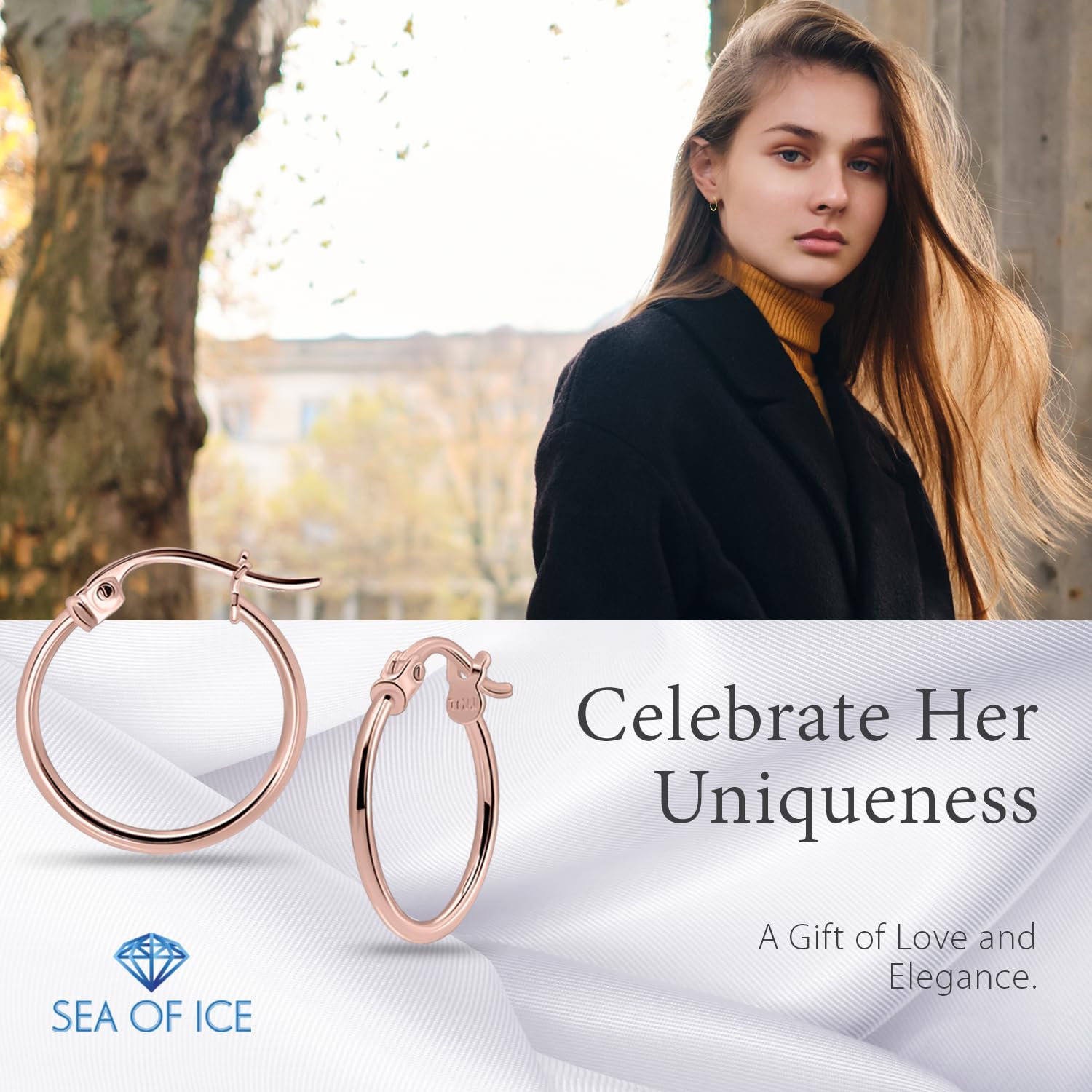 SEA OF ICE 925 Sterling Silver Hoop Earrings for Women - Hypoallergenic Earrings for Women in Sterling Silver, Yellow Gold, Rose Gold or Black Rhodium | Sizes 12MM, 15MM, 20MM or Multipack - Image 7