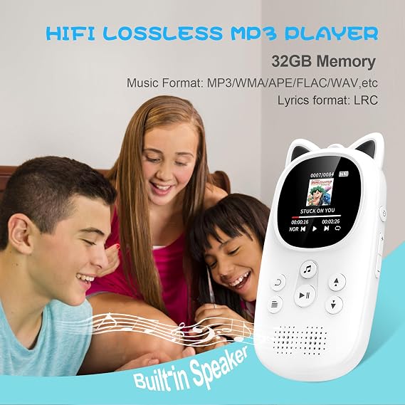 32GB MP3 Player Bluetooth 5.0, Kids MP3 Player with HiFi Lossless Sound, Oilsky Portable Sports MP3 Player with 750 mAh, Music Player with Built-in HD Speaker, FM Radio (Black)