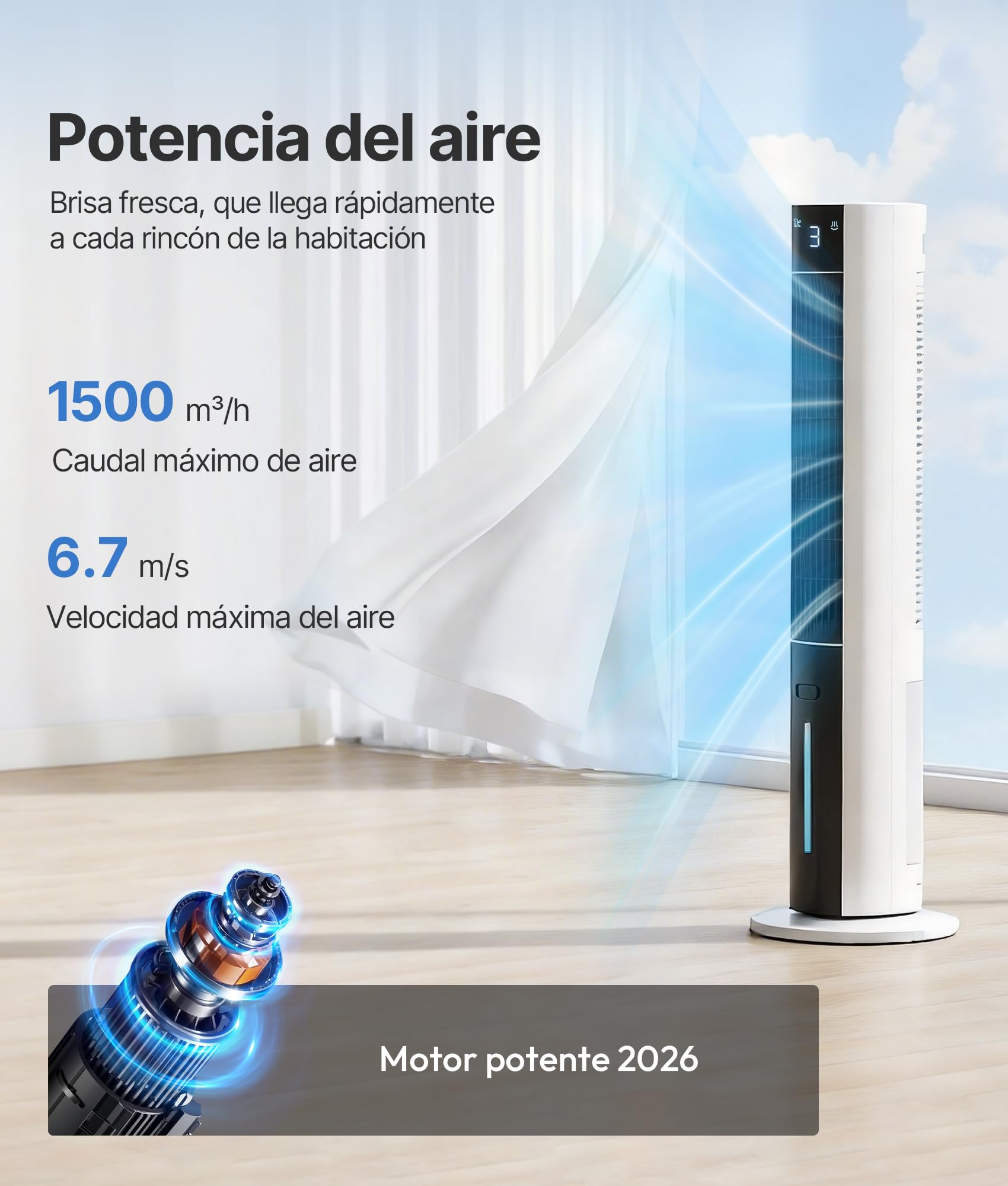Climatizador Evaporativo Portátil- Alternativa al Aire Acondicionado Portatil Enfriador de Aire Silencioso,3 Modos, Temporizador 12H, Mando, Función Aroma, Blanco