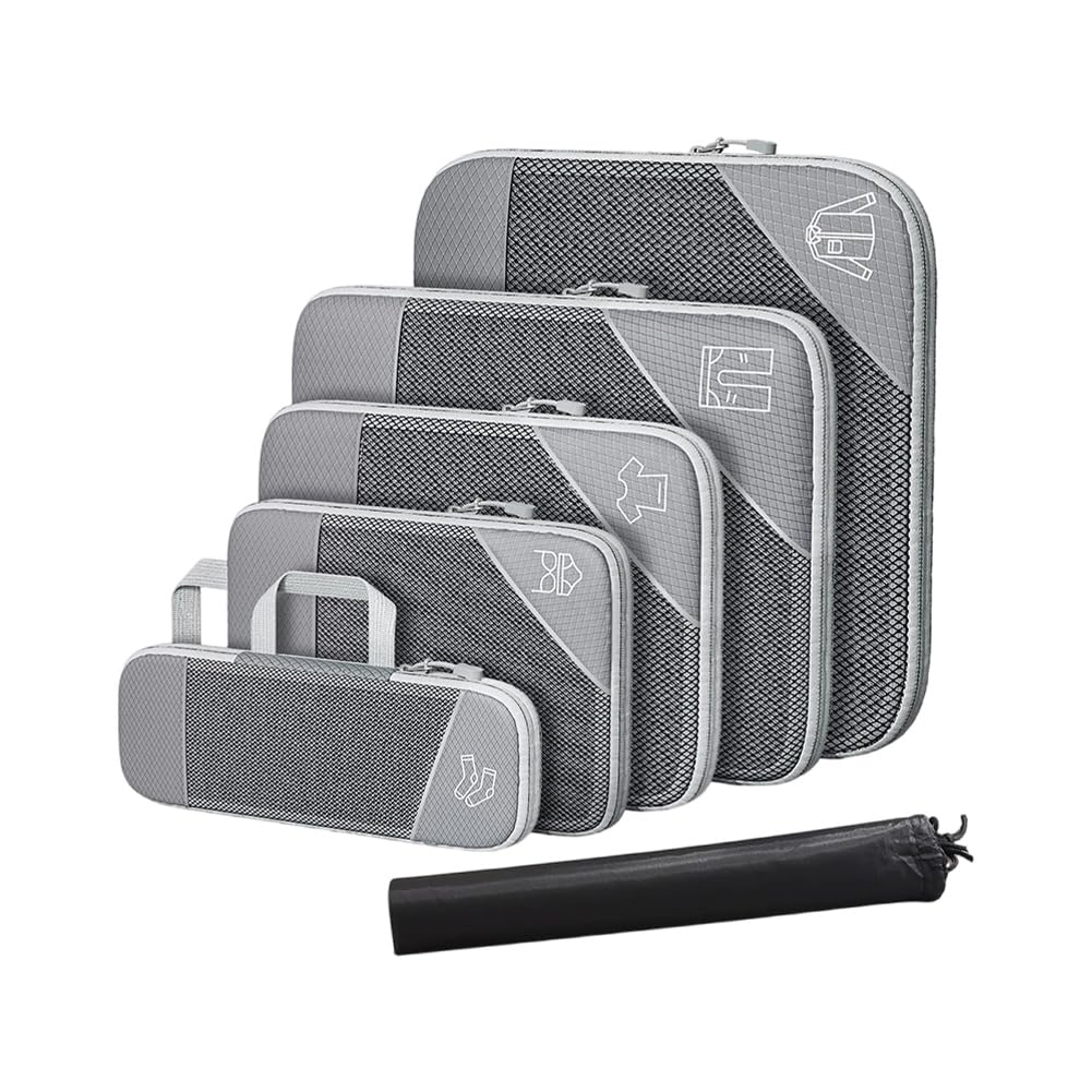 Genérico Bolsas Juego de 6 Cubos de compresión para organizar el Equipaje: Juego de Viaje de Malla expandible con Zapato, Maleta Ligera