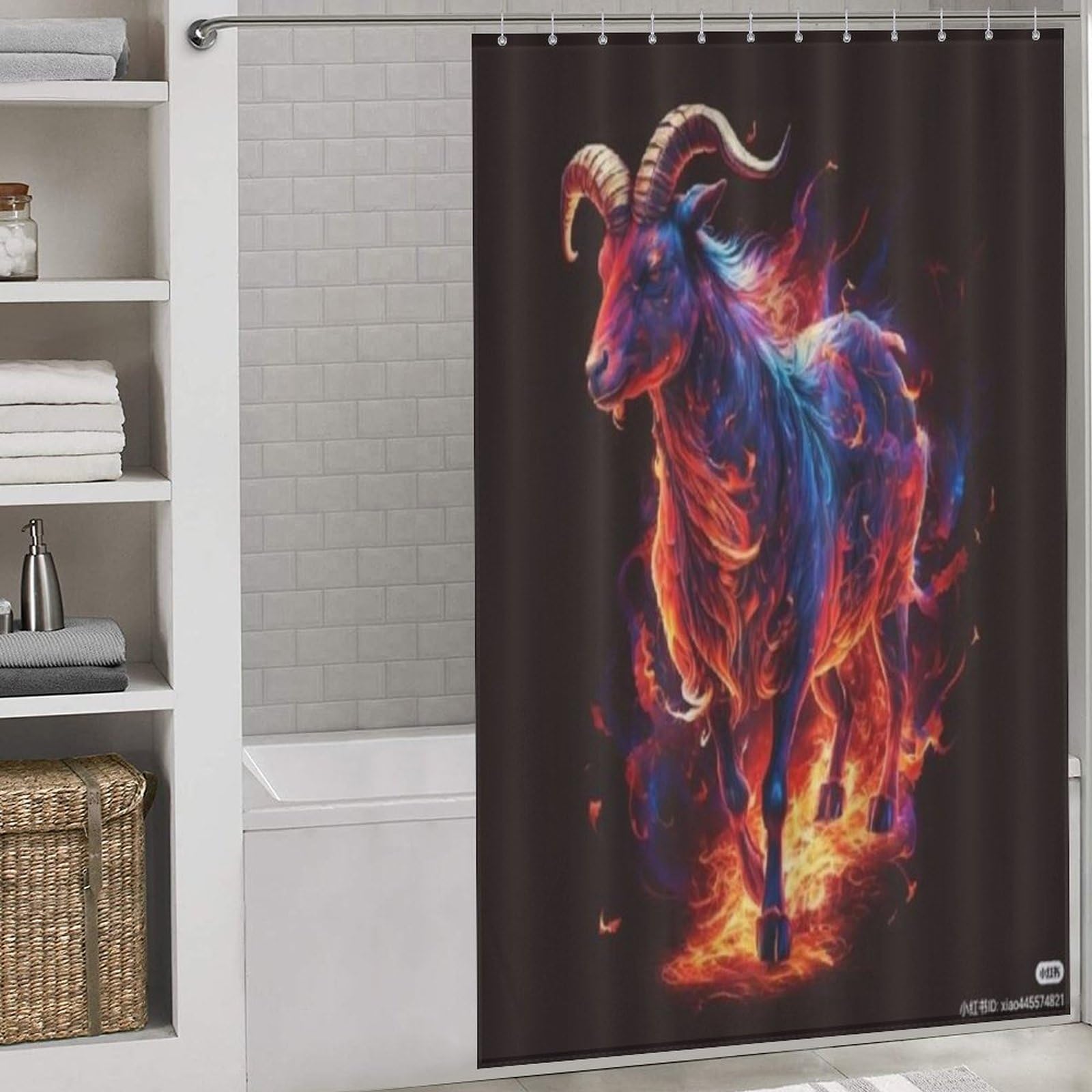 Rideau de douche chèvre 140x183 cm en tissu lavable imperméable avec crochets pour baignoire