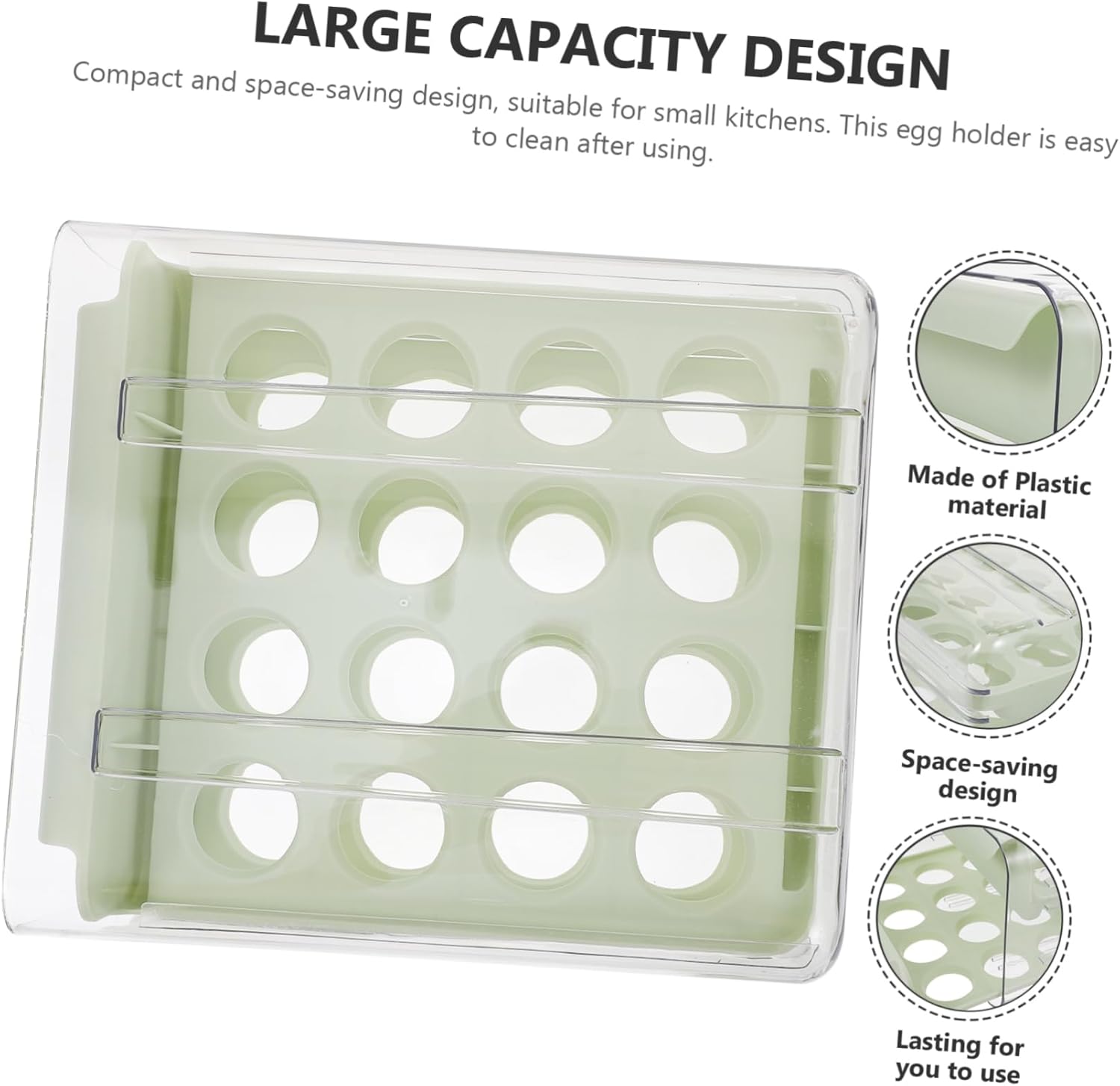Homoyoyo Drawer Egg Holder for Refrigerator Stackable Plastic Egg Storage Container Lid for Freshness