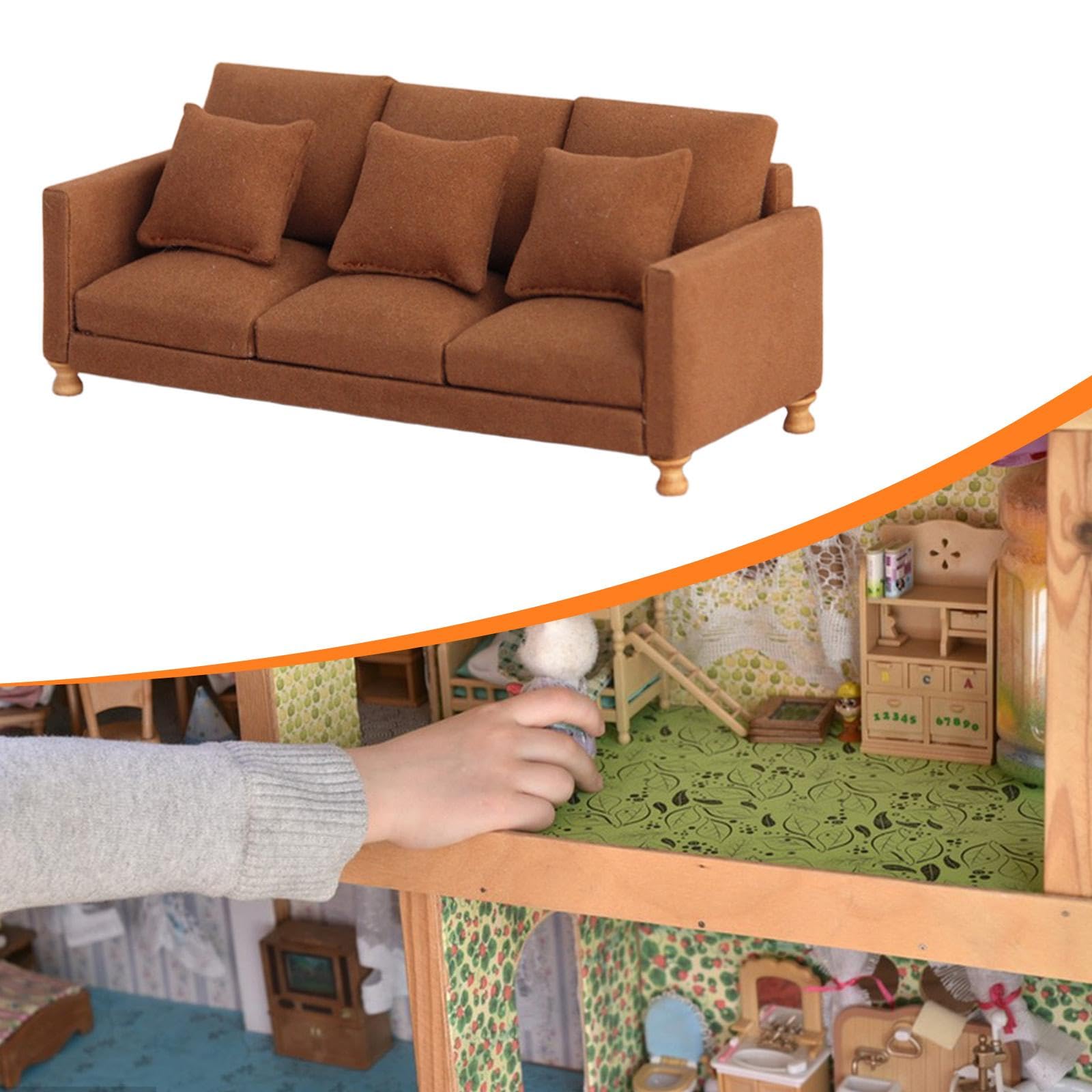 Sofá de casa de muñecas en Miniatura a Escala 1/12, Muebles clásicos en Miniatura, sofá para muñecas de Juego de simulación, Café Oscuro