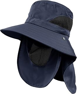 Surblue Sun UV Protection Hat with Face Cover and Neck Flap Wide Brim Outdoor Cap Fishing Hat for Women&Men, Navy