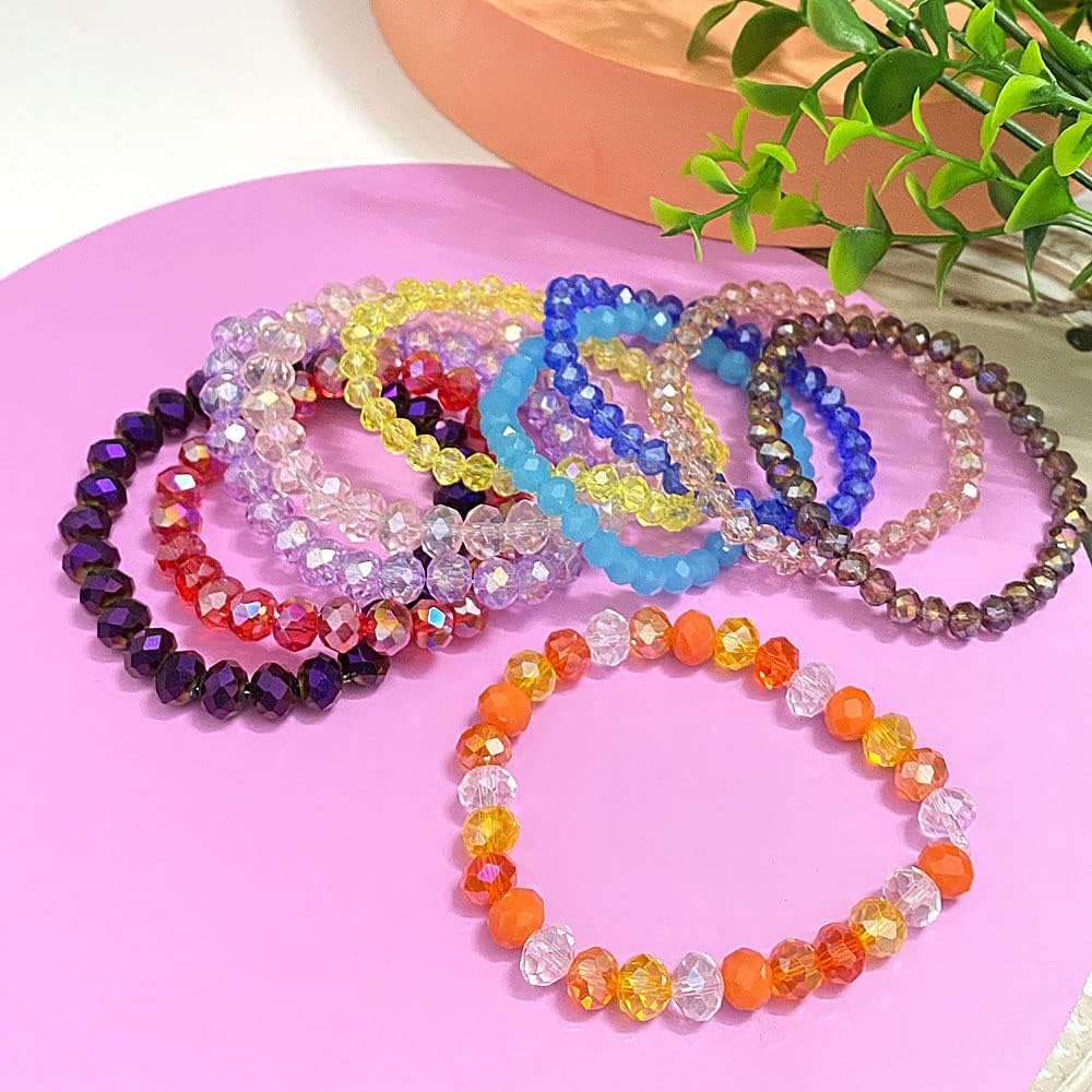 Jmassyang 8mm Briolette Rondelle Faceted AB Crystal Glass Beads for Jewelry Making Bracelets Necklaces Earrings (Orange Mixed) - Image 4