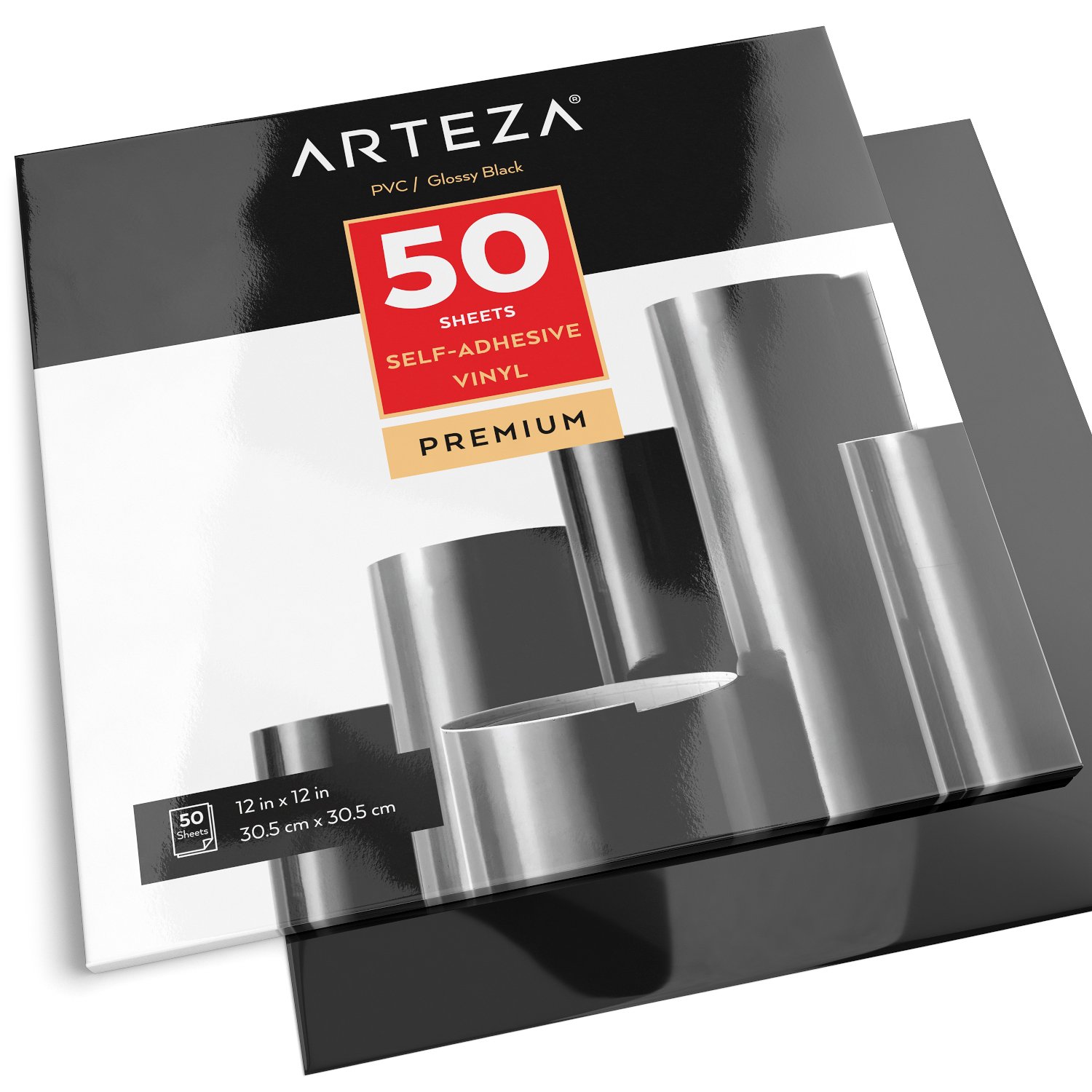 ARTEZA Self Adhesive Vinyl Sheets - 12x12 Inch Matte Black Vinyl For Crafting