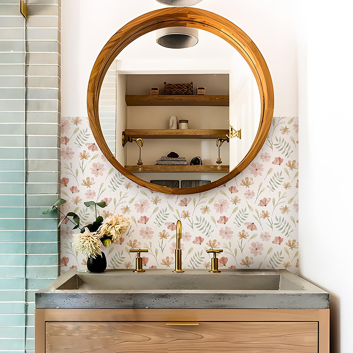 Alwayspon 25PCs Peel and Stick Tile Transfer Stickers, Pink Flowers Tile Decal Self-Adhesive Vinyl Backsplash Stick on Tiles for Kitchen Bathroom,