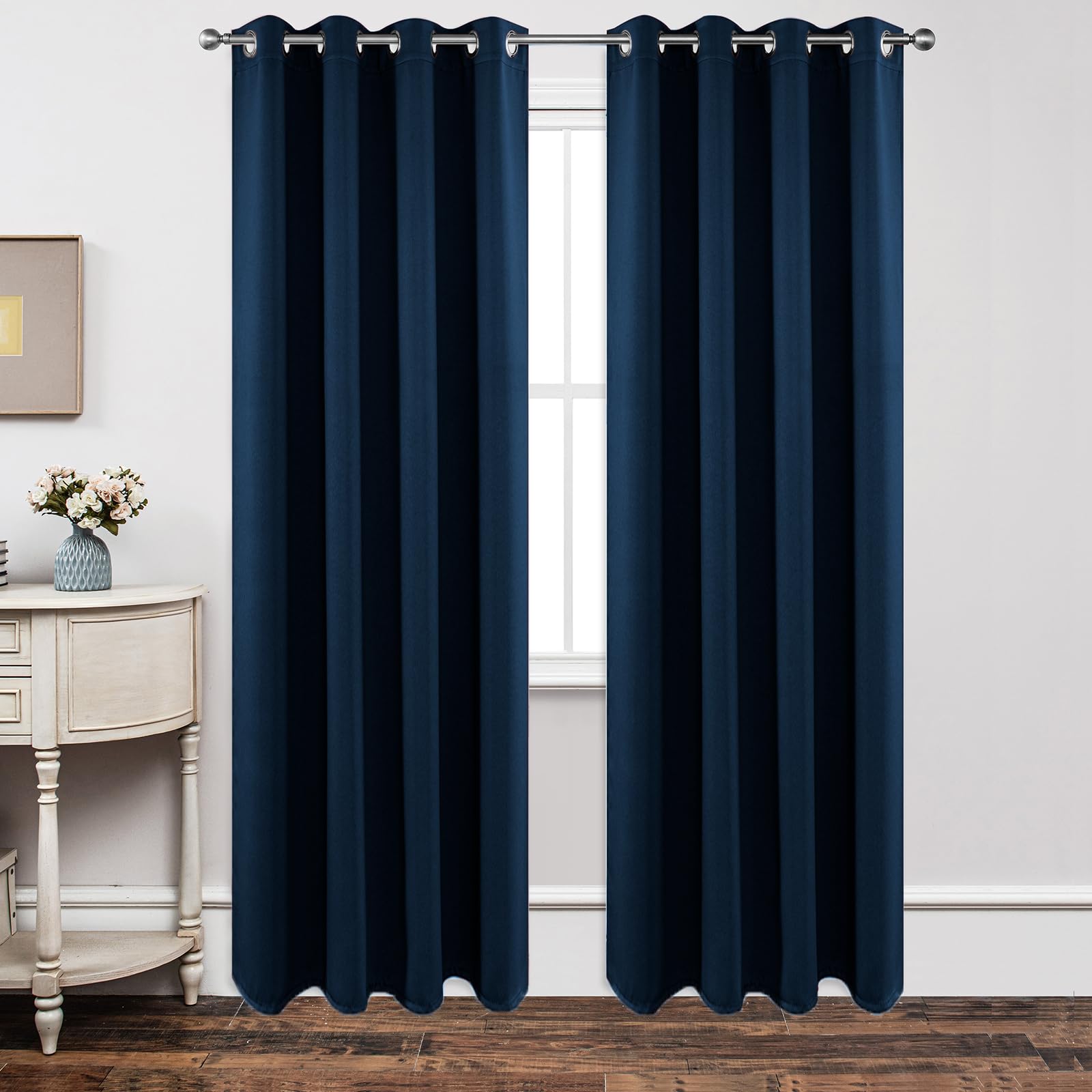 Joydeco Tende Oscuranti per Interni 2 Pezzi L 140 x A 200, Tende Termiche con Occhielli Blu Navy per Soggiorno Moderne, Cameretta Bambini, Camera