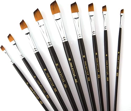 Filbert Juego de 9 pinceles de pintura de mango largo, pelo sintético de calidad y mango de madera para pintura al óleo acrílica de acuarela, ideal