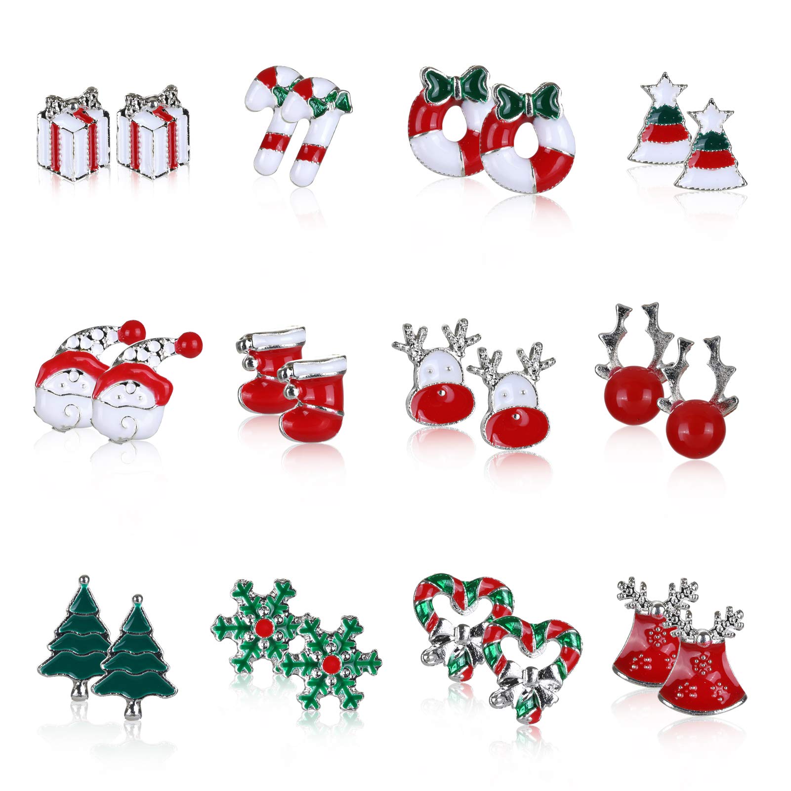 Naler 6 Set di Gioielli Natalizi Orecchini + Anello + Braccialetto + Collana 6 Forme Diverse Gioielli Regali per Le Donne Ragazze Bambini Costume di Decorazione Festa di Natale
