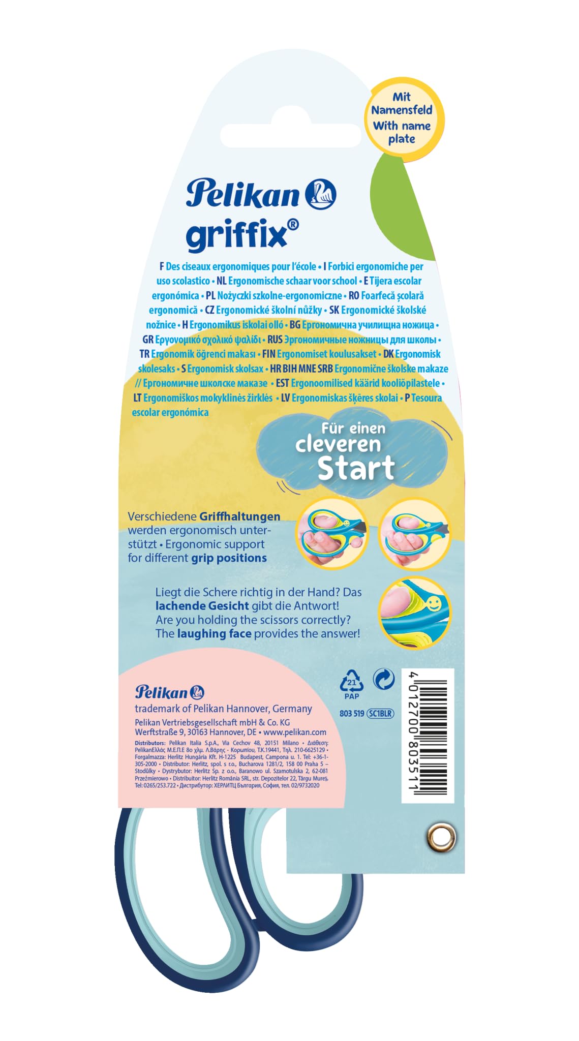 Pelikan - Griffix - Forbici per Bambini - Blu - Mancini - Per Scuola - Impugnatura Ergonomica Pedagogica - Made in Germany