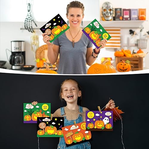 Miniatura 6 de Peryiter Juego de 24 kits de manualidades de calabaza religiosa de Halloween para niños, calabaza cristiana con telaraña, Biblia, murciélago,