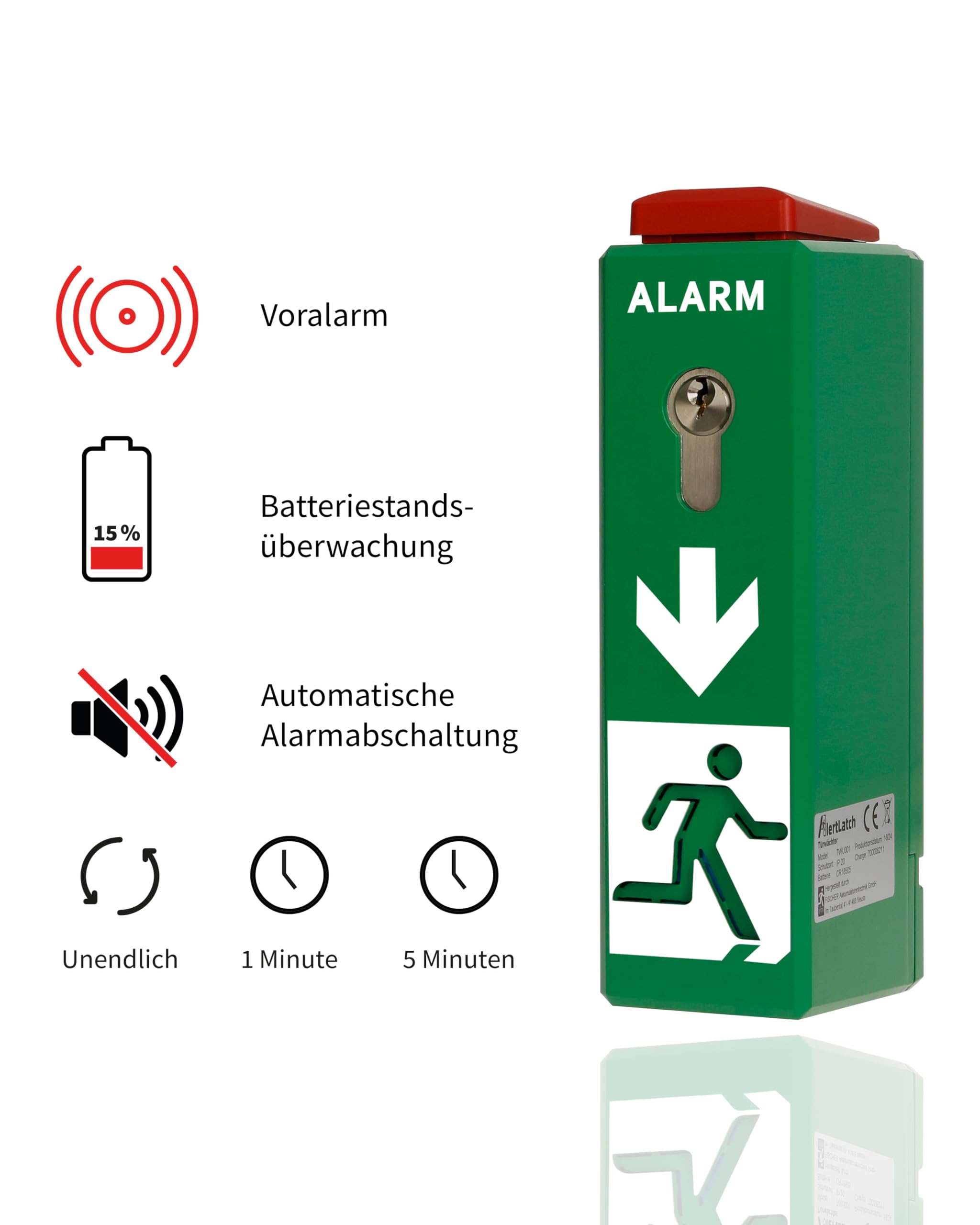 Einhand-Türwächter - mit Voralarm - Komplett-Set mit Einzelschließzylinder
