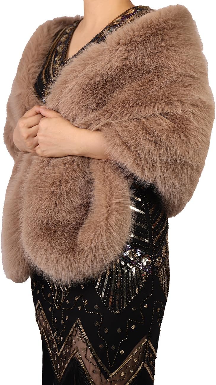Octwine Winter Faux Fur Shawl Wrap Wedding Bridal Bridesmaid Fur Stoles Cover Up Warm Fur Scarf Fashion Party Shawl for Women - Image 3