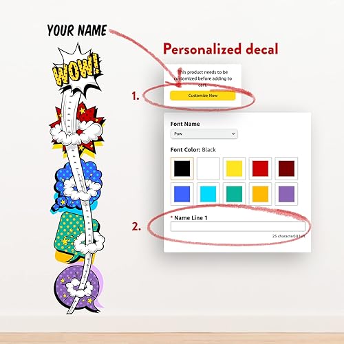 Miniatura 5 de Oliver's Labels Tabla de crecimiento para niños - Bonita calcomanía de pared personalizada - Regla para tamaño infantil - Calcomanía de medición de