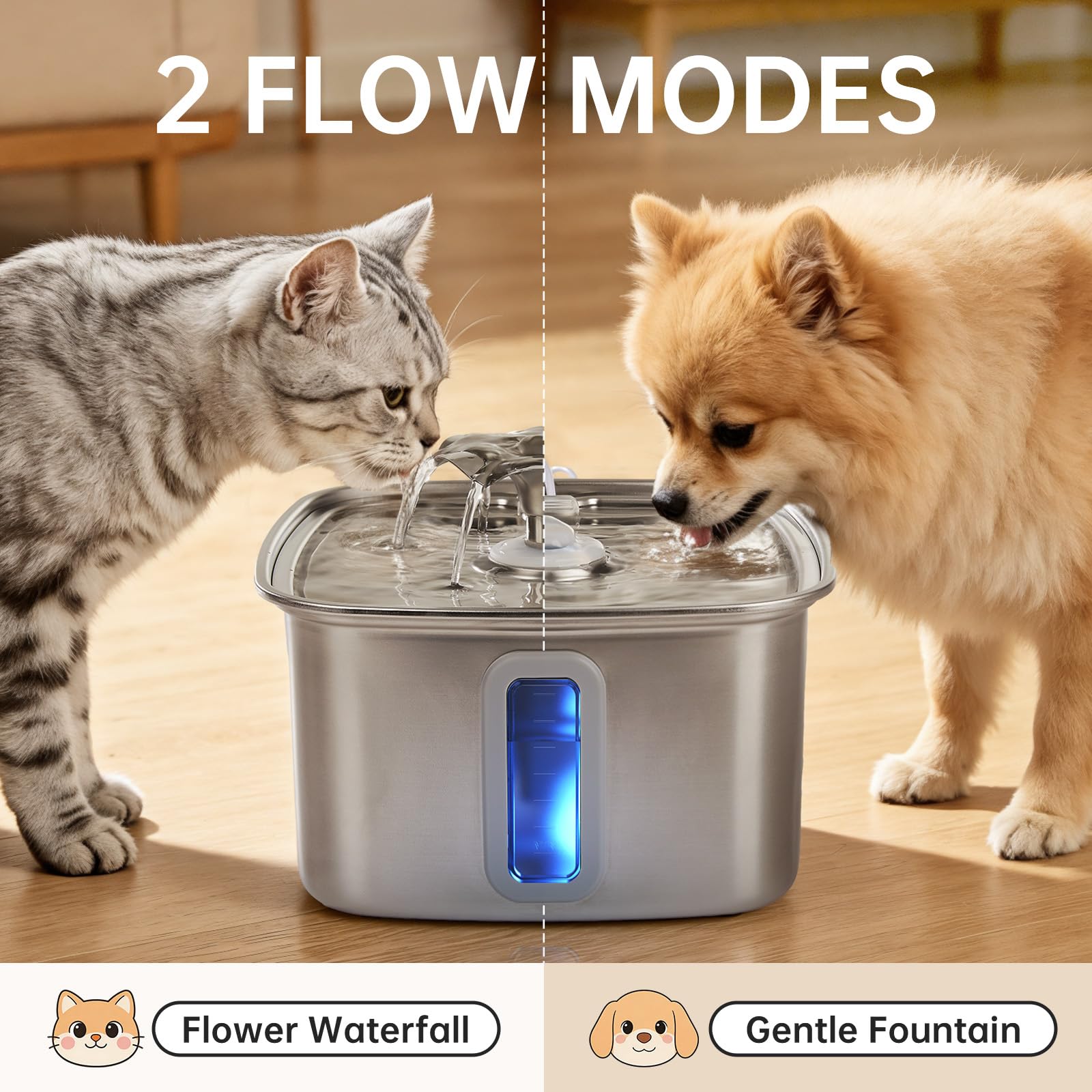Veken Innovation Award Winner Stainless Steel Cat Water Fountain, 108oz, C1 view 9