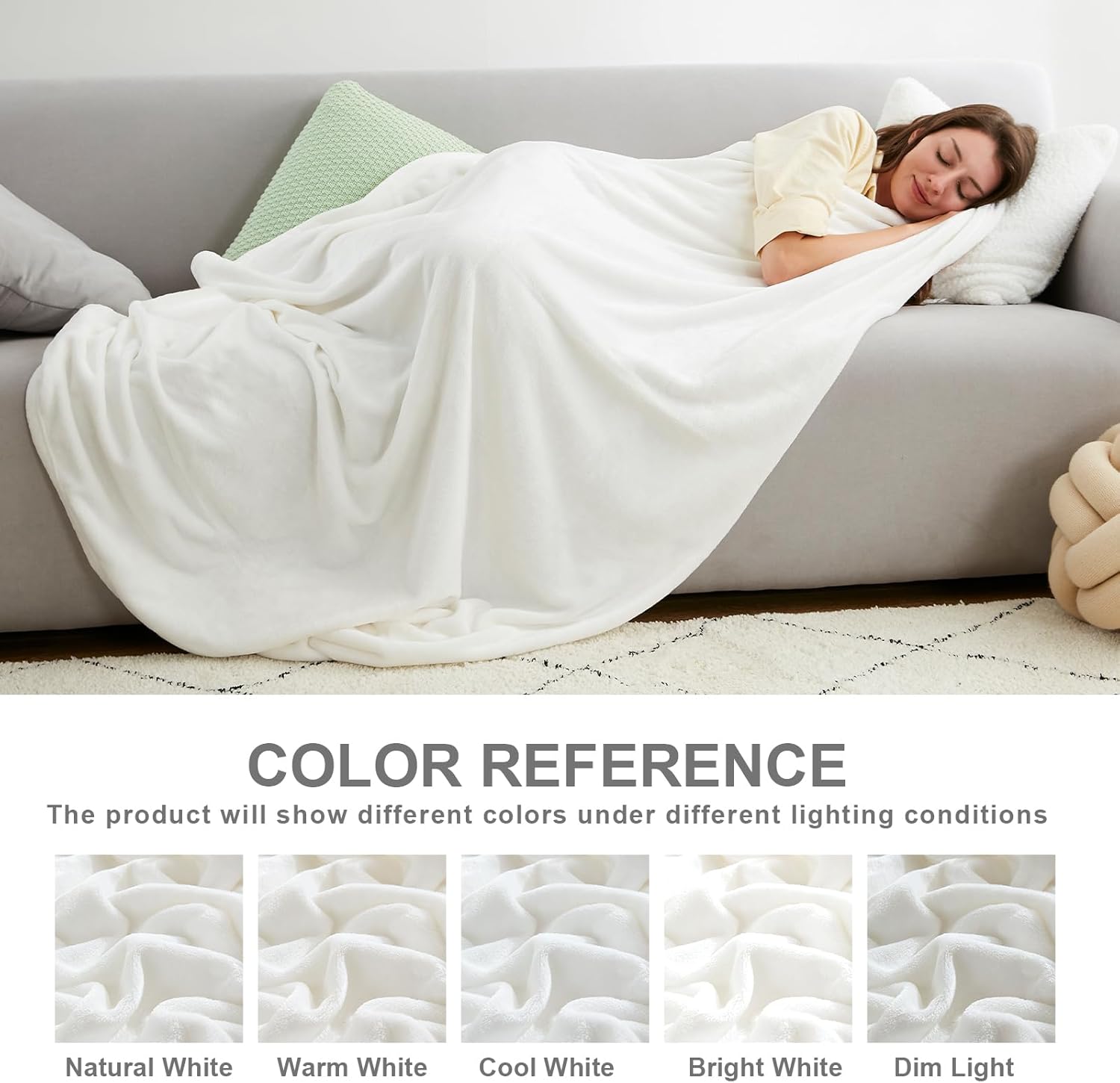 Hansleep Flannel Fleece Throw Blanket Twin Size, Super Soft Fluffy Bed Plush Blanket Throw, Luxury Fuzzy Cozy Couch Blanket for All Seasons, White, Twin 60x80 - Image 5