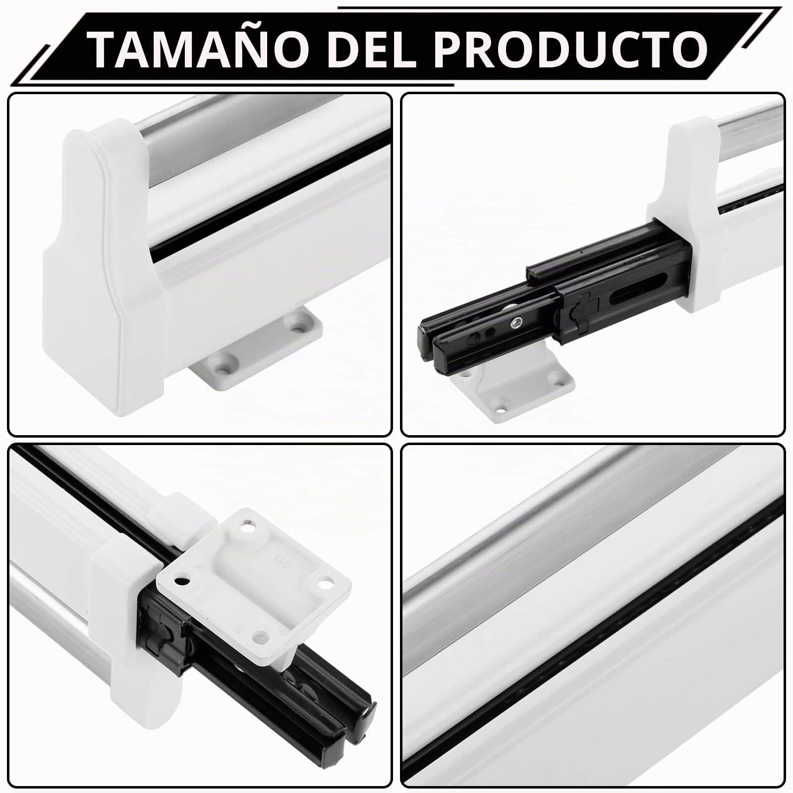 2 Piezas Blanco Barra Armario Extensible con 2 rieles deslizantes 35-68cm Pantalonero Extraible Para Armario de Acero Laminado en Frio Barra Extensible Armario, Soporta Hasta 25 kg