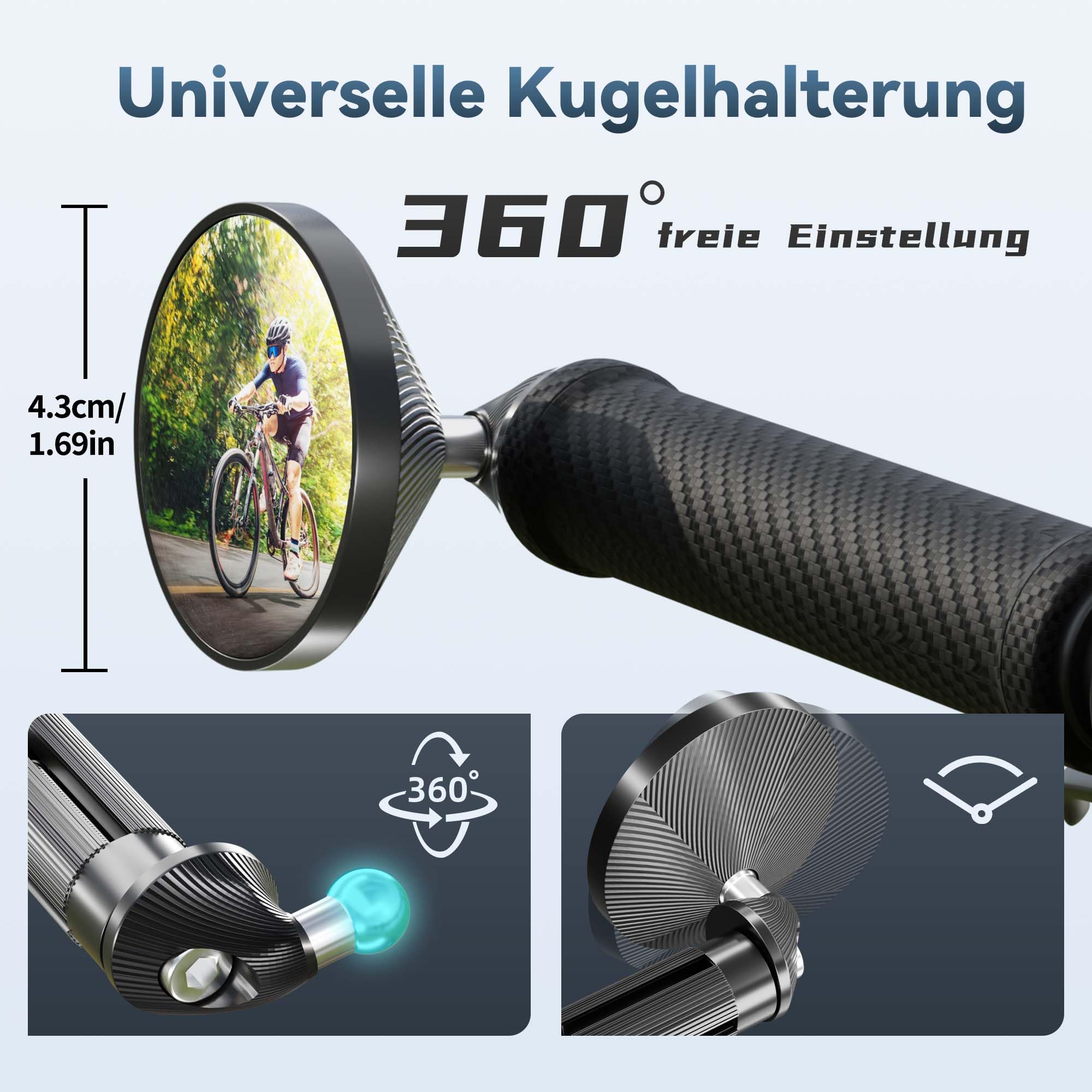 Fahrradspiegel für Lenker, 2 Stück Rückspiegel Fahrrad aus Aluminiumlegierung mit HD-Sicht, 360° Verstellbare & Langlebige Fahrradrückspiegel, für 17–21 mm Lenker von Fahrrad, E-Bike