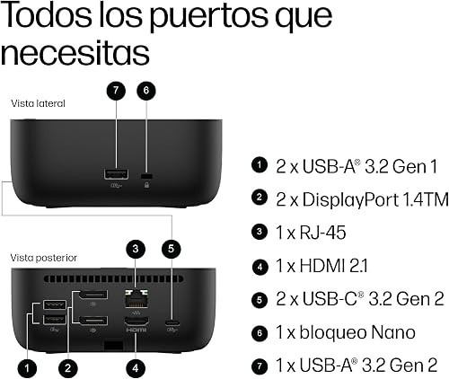 HP USB-C Docking Station 100W G6 / Multiport Docking Station - HDMI 2.1, 2X DisplayPort 1.4, 3X USB-A, USB-C, RJ45, Audio, Compatible with myHP, Windows, macOS and Chrome OS, Black - 9