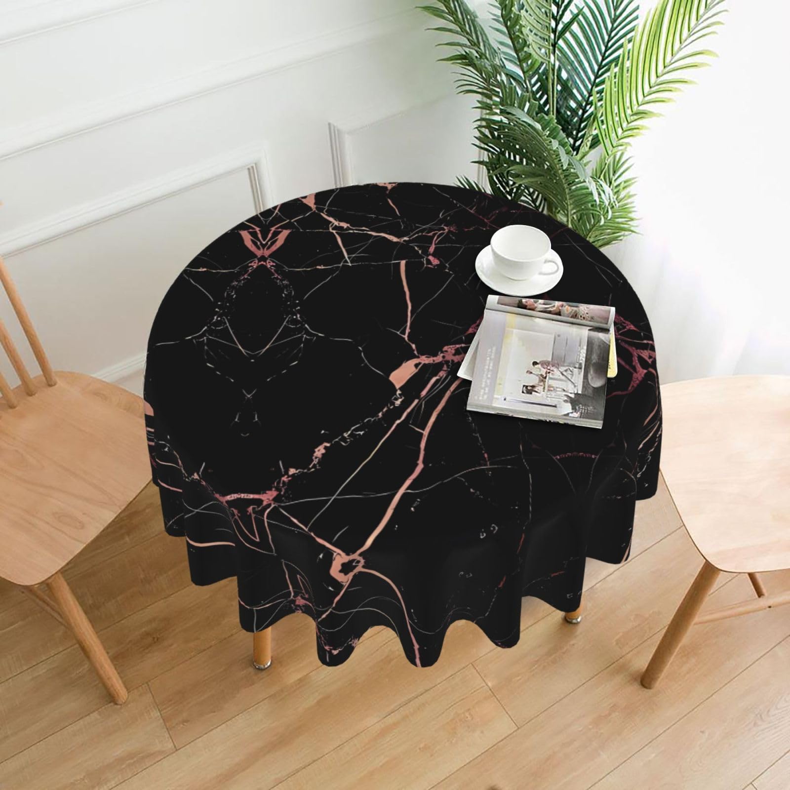 YYHWHJDE Black rose gold Marble Prints Round Decorative Table Throw 60in – Waterproof Table Cover for Elegant Dining & Outdoor Gatherings