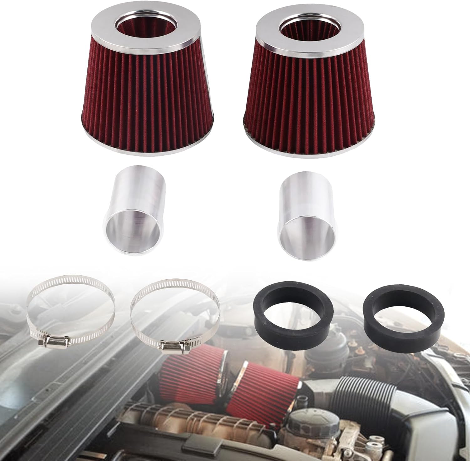 Dual Cone Air Intake Kit Cold Air Intake System with High Flow Filters Compatible with BMW E82 E88 E89 E90 E91 E92 E93 135i 335i 535i N54 3.0L