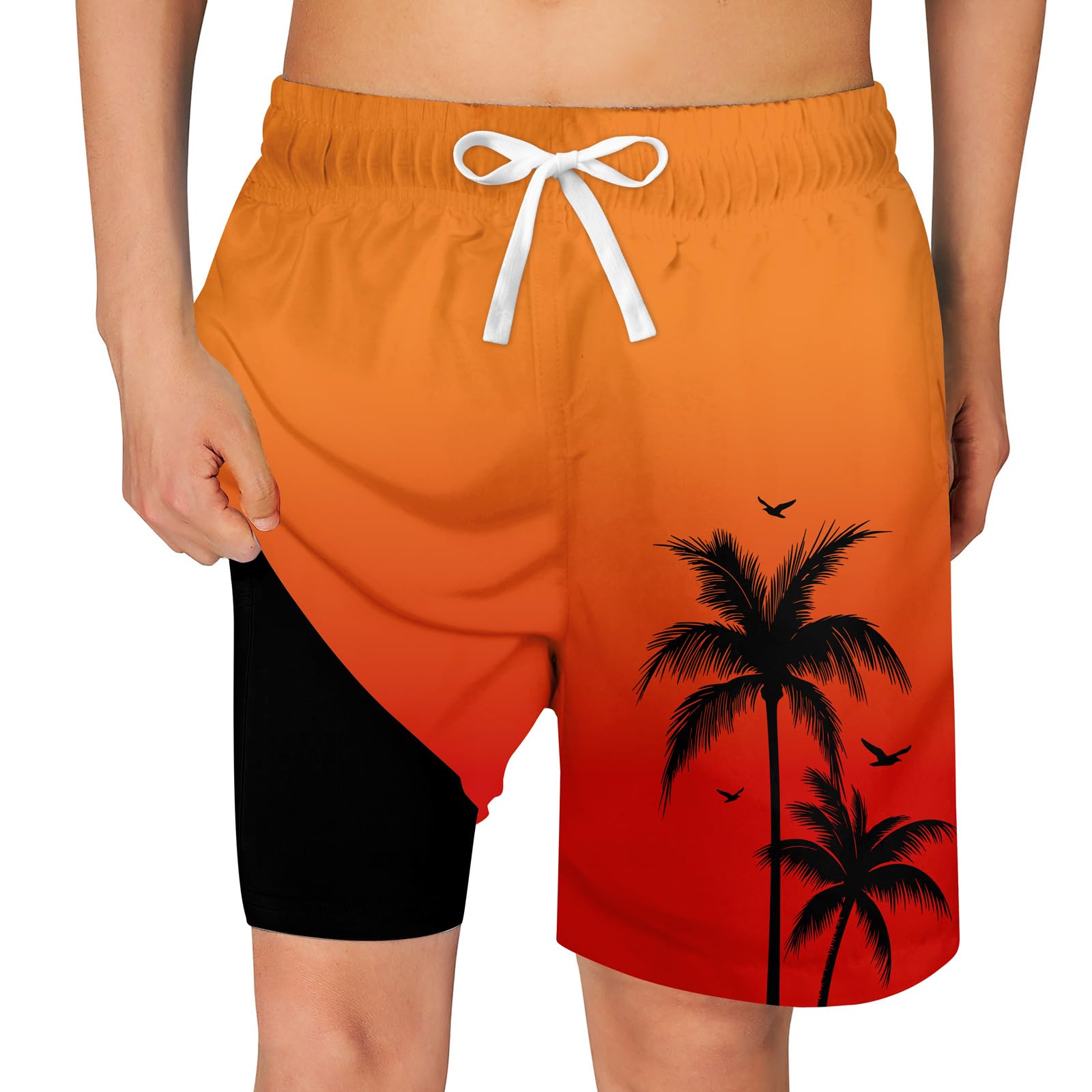 Cozople Boys Swim Trunks with Compression Liner Quick Dry Bathing Suit