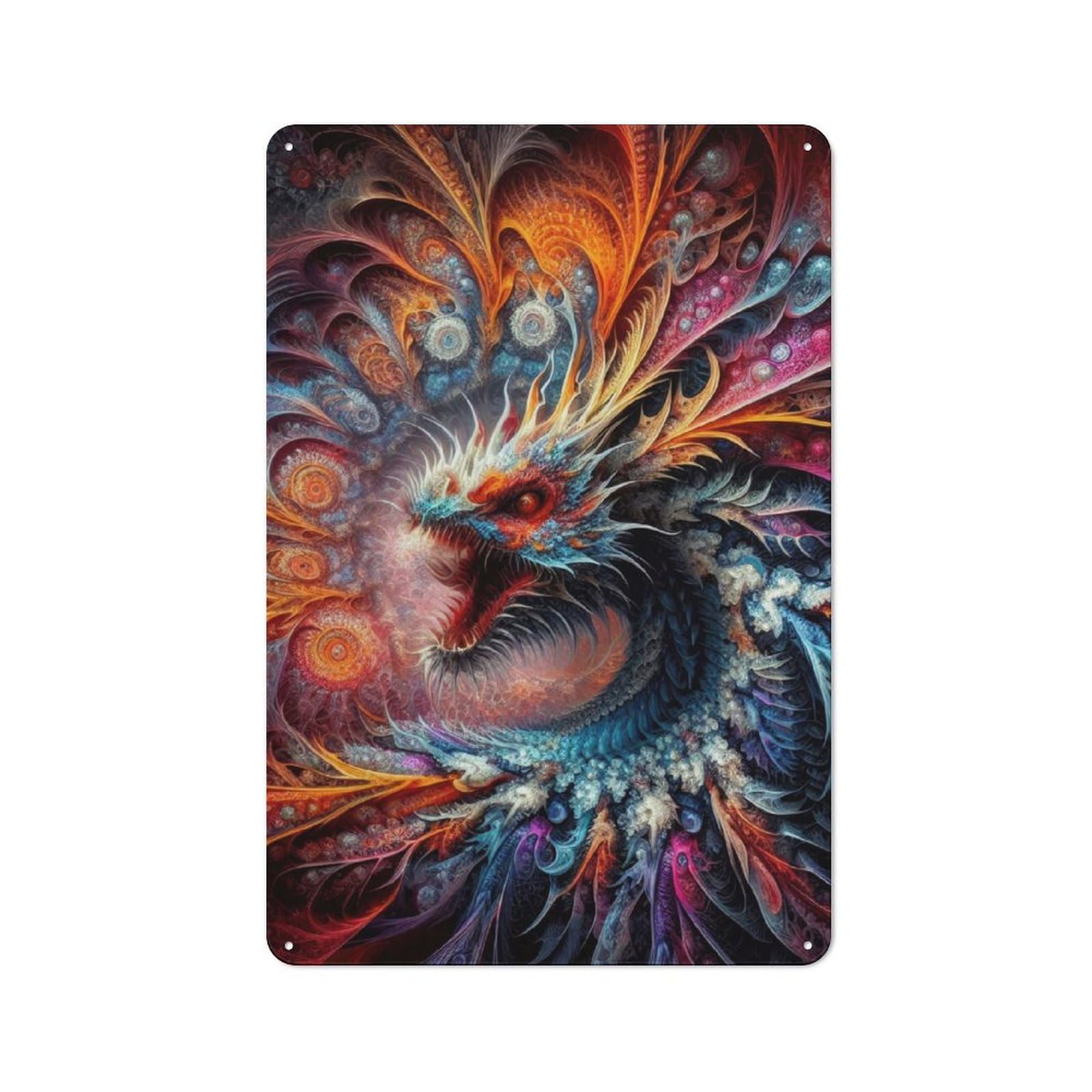 Vintage Vibrant Dragon Vortex Metal Gift Sign 30x20cm, Room Wall Plaque for Hallway, Home Bar, Garage Or Study