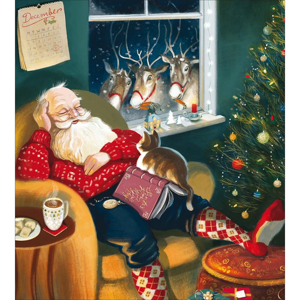 Charity Christmas Cards Pack of 5, Age UK, Marie Curie, BHF, Mind, Artistic Festive Design, Sleepy Santa Claus