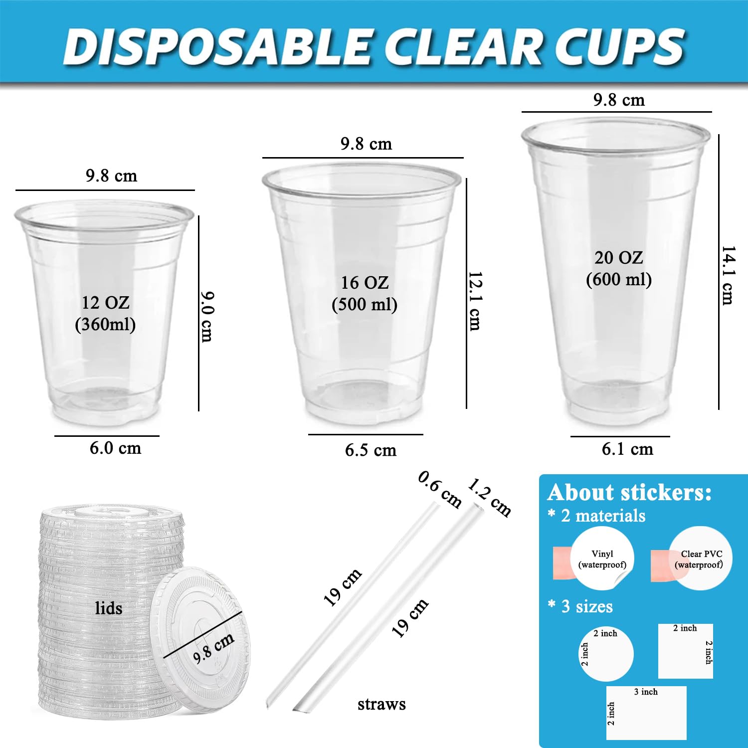 Amazon.com: Custom 12/16/20oz Disposable Clear Plastic Cups with Lids and  Straws, Transparent Coffee Beverage Soft Cups with Personalized Stickers  Labels for Wedding, Party, Business (16oz (500ml)) : Health & Household