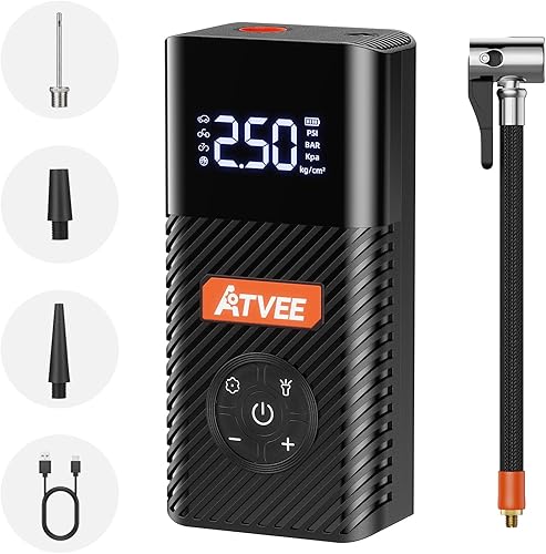 Miniatura 8 de Atvee Inflador de neumáticos, compresor de aire portátil, bomba de aire portátil inalámbrica de 150 PSI, bomba de aire de apagado automático para