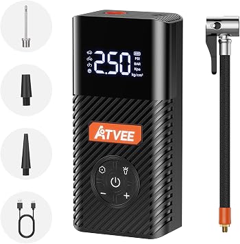 Bicycle Pump, 30s Fast Inflate Bike Pump with Gauge & Digital Display, 150PSI Portable Electric Bike Tire Pump with Presta & Schrader Valves for Road Bike, E-Bike