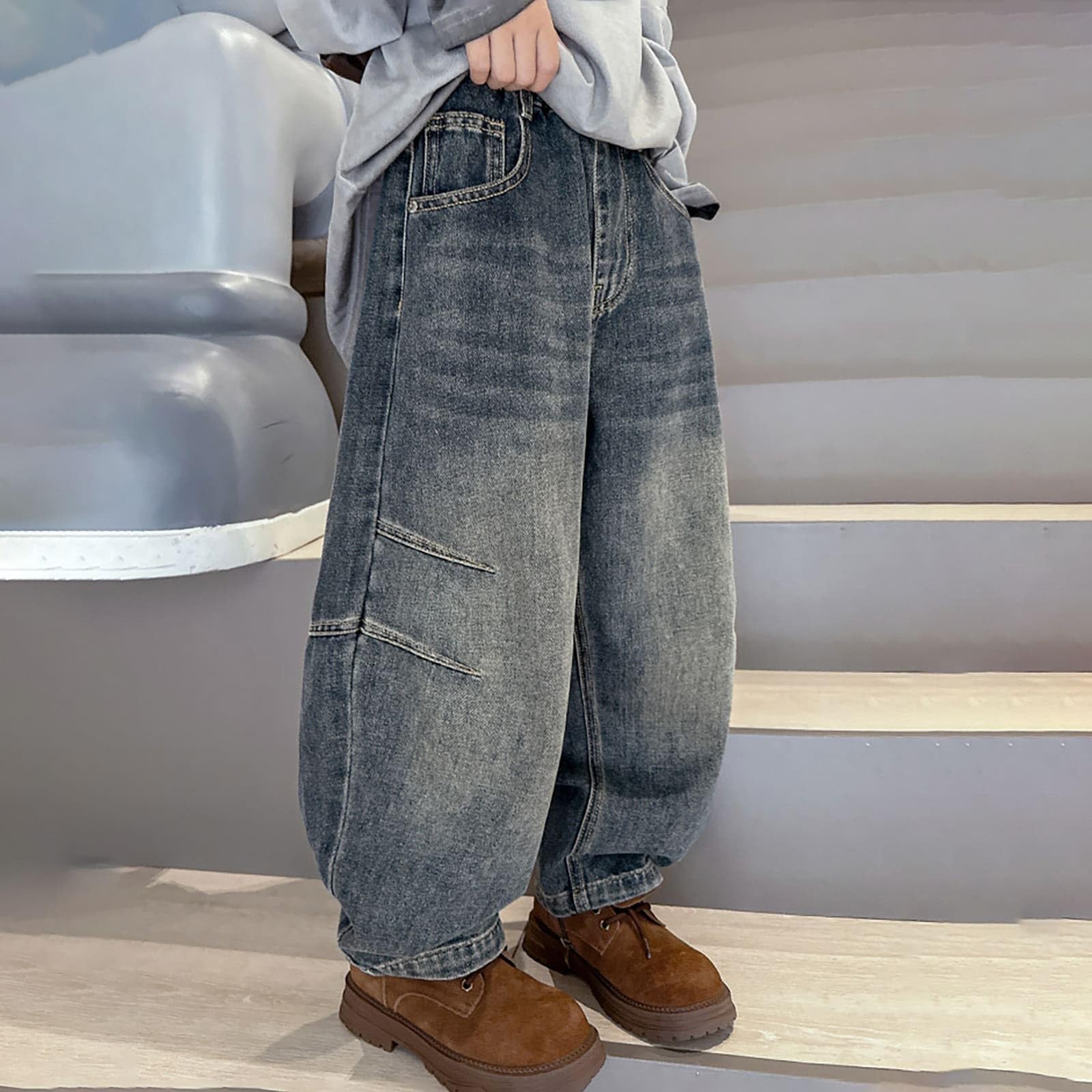 Pantalones Vaqueros de Niño, Pantalones Vaqueros Cómodos Elásticos Mezclilla Informal Holgado Escolar Diario Otoño Invierno