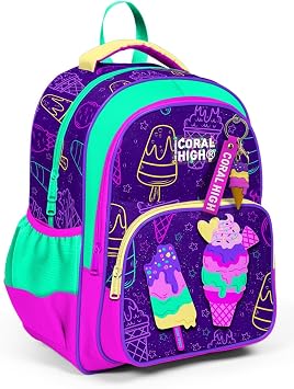 Coral High Purple Pink Ice Cream Primary School and Casual Backpack - Girls