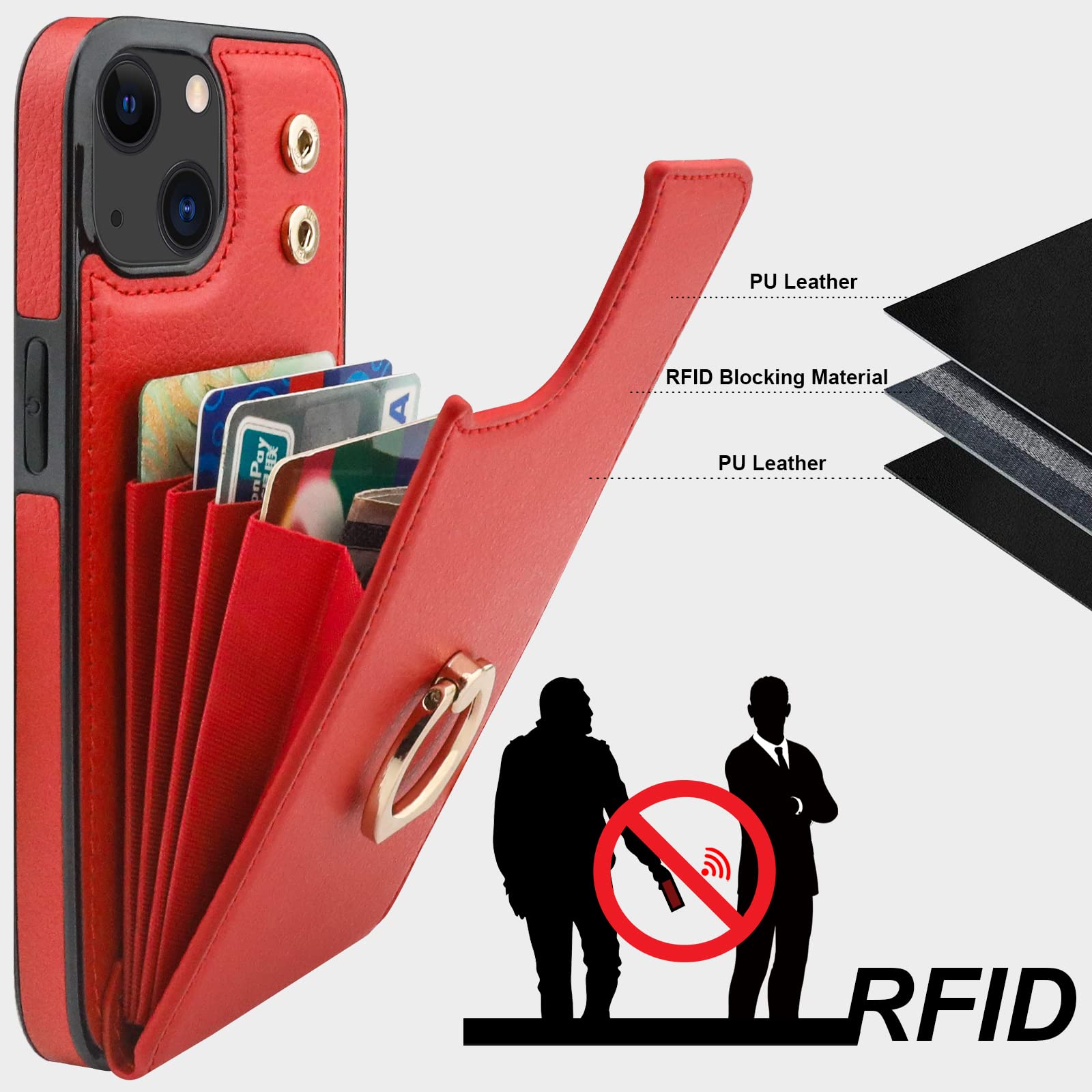 Folosu Leder-Hülle Mit Kartenhalter Für IPhone 15 Pro Max – 360° Ringständer, RFID-Schutz, Stoßfest