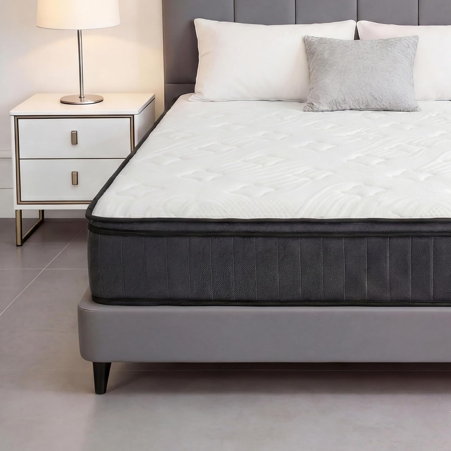 Vipbear 14 Inch King Size Mattress in a Box, Hybrid Mattress with Individual Pocket Springs & Memory Foam, Breathable Cover, Pressure Relief and Edge Support,Medium Firm,White