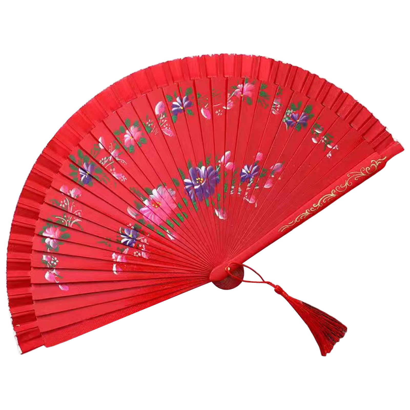 Tsophreniq Flamenco, Double Pattern Handheld Spanish Dancing Fan with Flower Artwork Silk Folding Folding